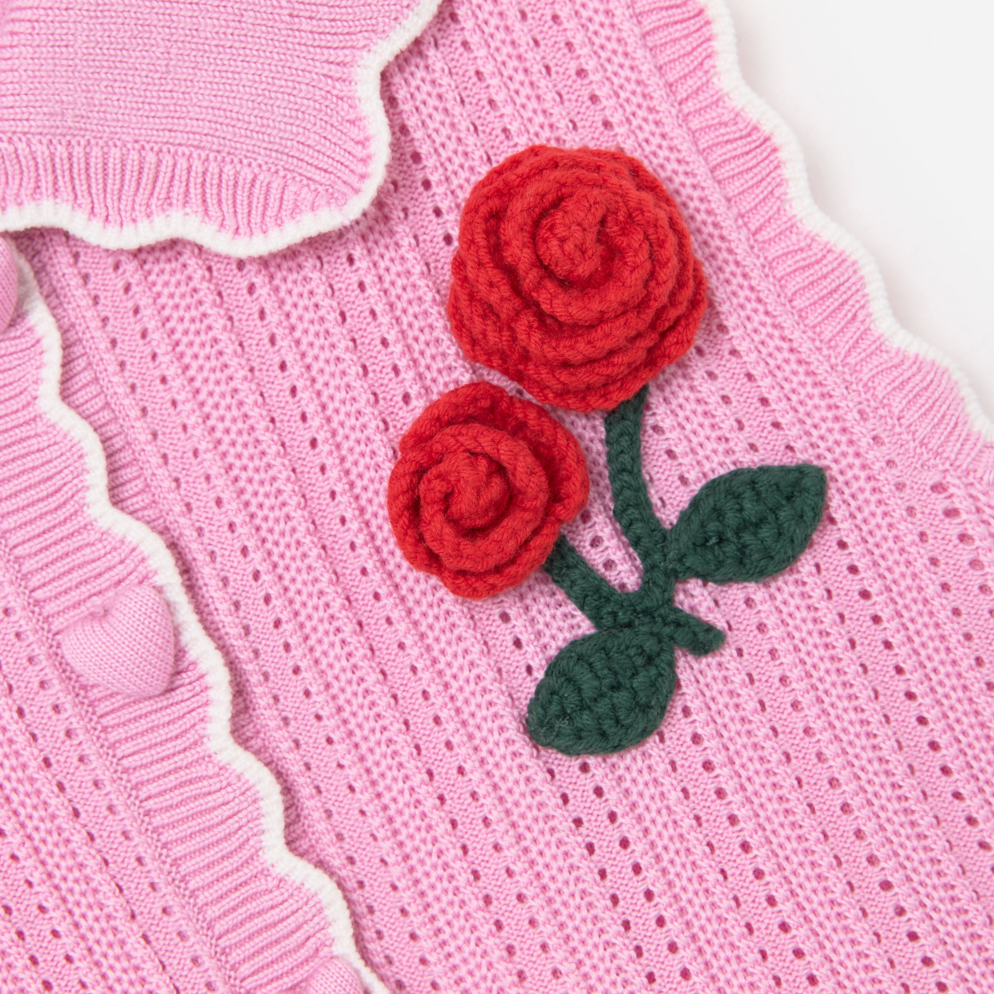 Self Portrait Tiered Pointelle Strickkleid Rosa Kinder Stufenrock