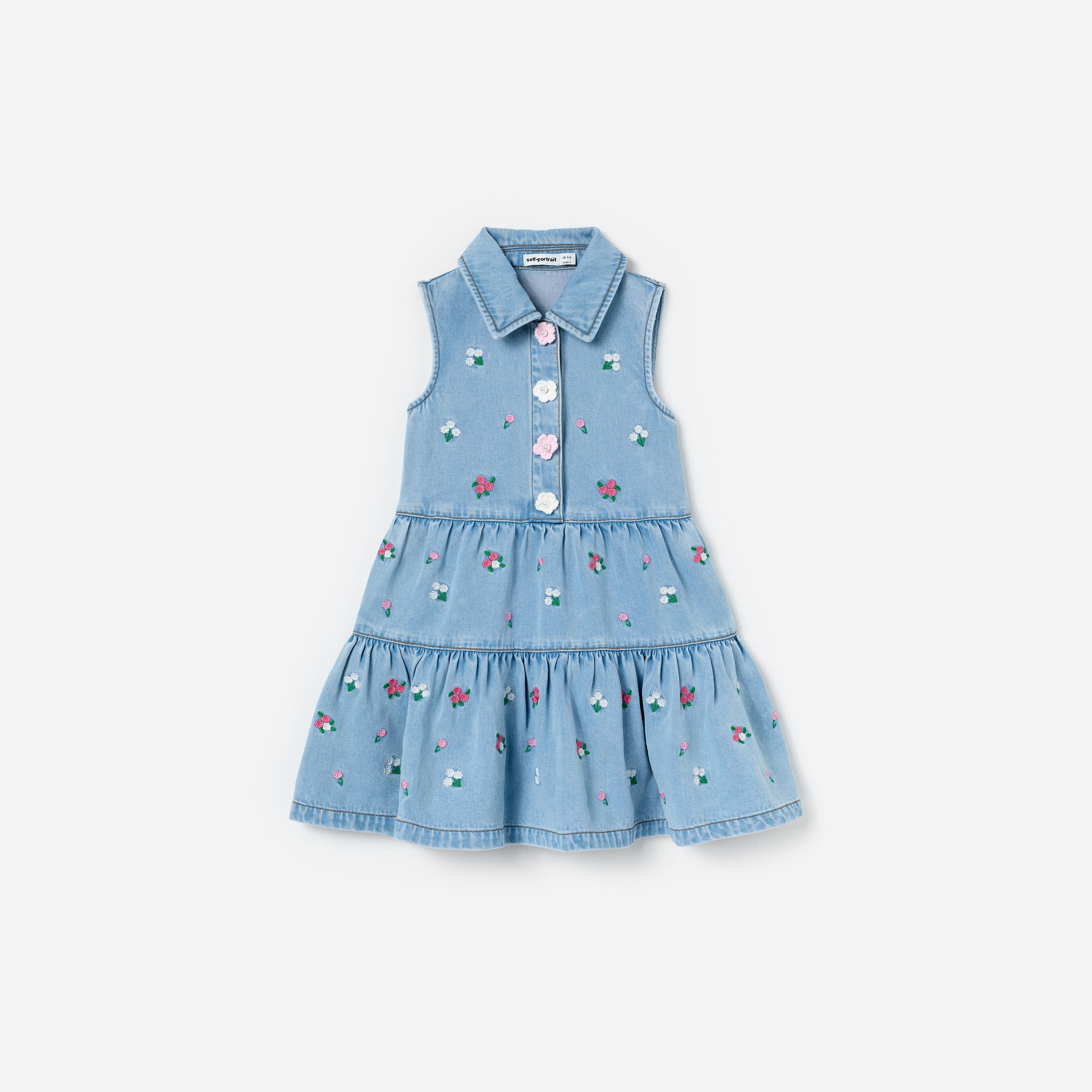 Self Portrait Denim Flower Jeanskleid blau Kinder bestickt