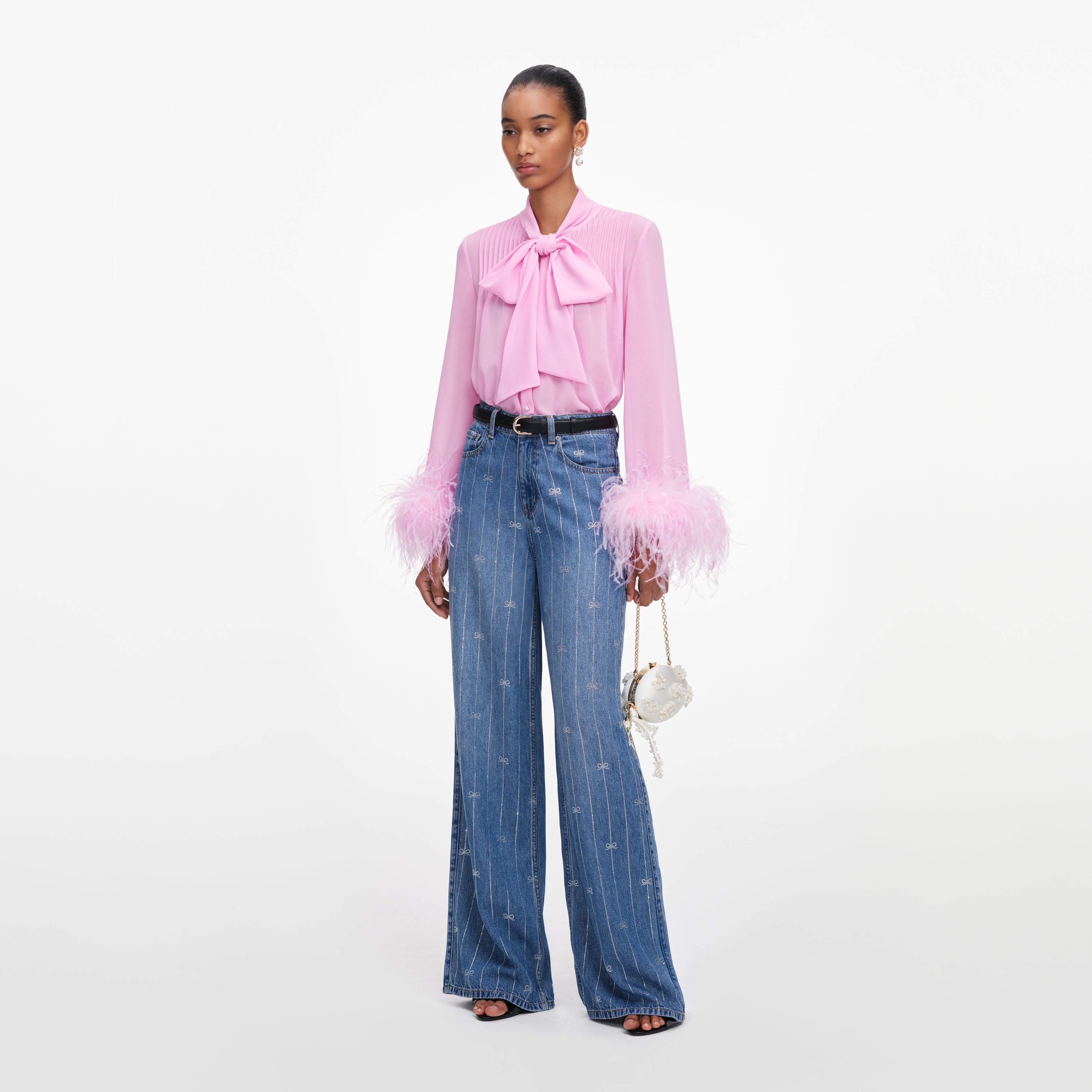 Self Portrait Georgette Feder Bluse Pink Schleife