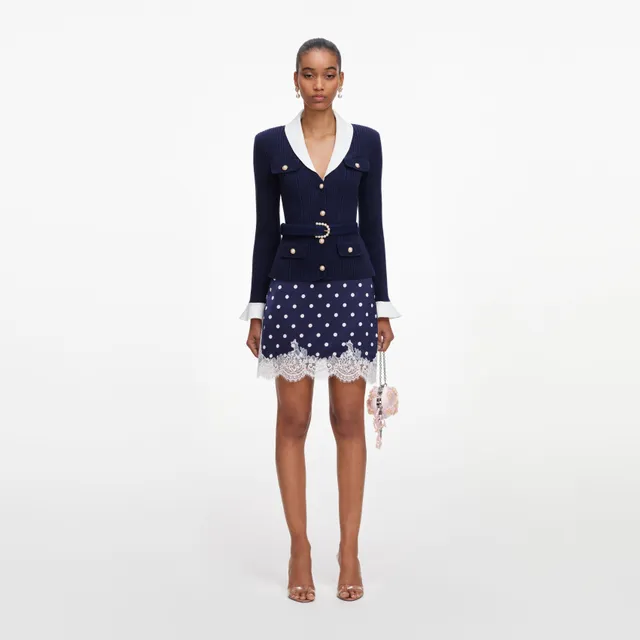 Self Portrait Navy Ribbed Knit Cardigan Strickjacke Blau