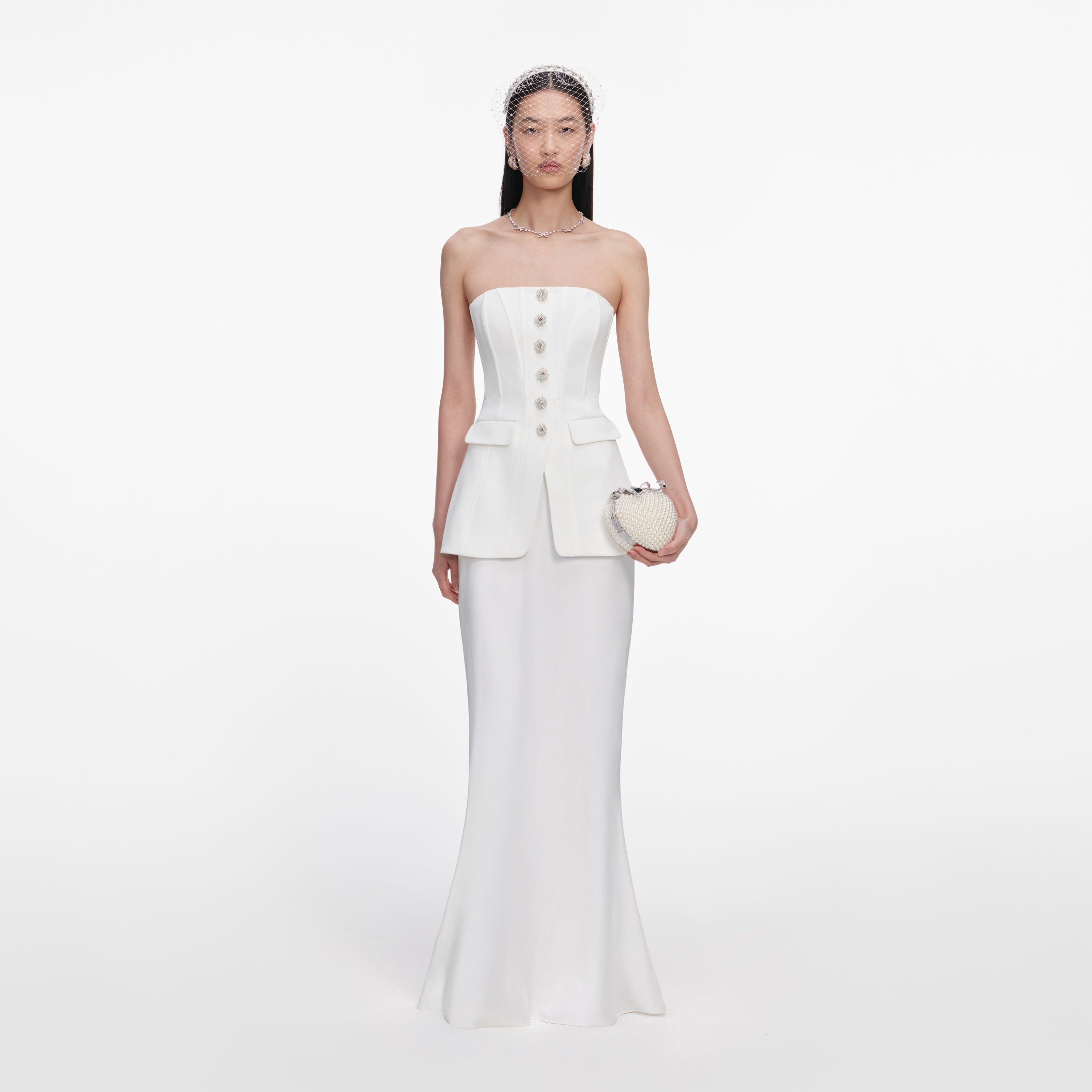 Self Portrait White Bandeau Maxikleid Weiß mit Korsett