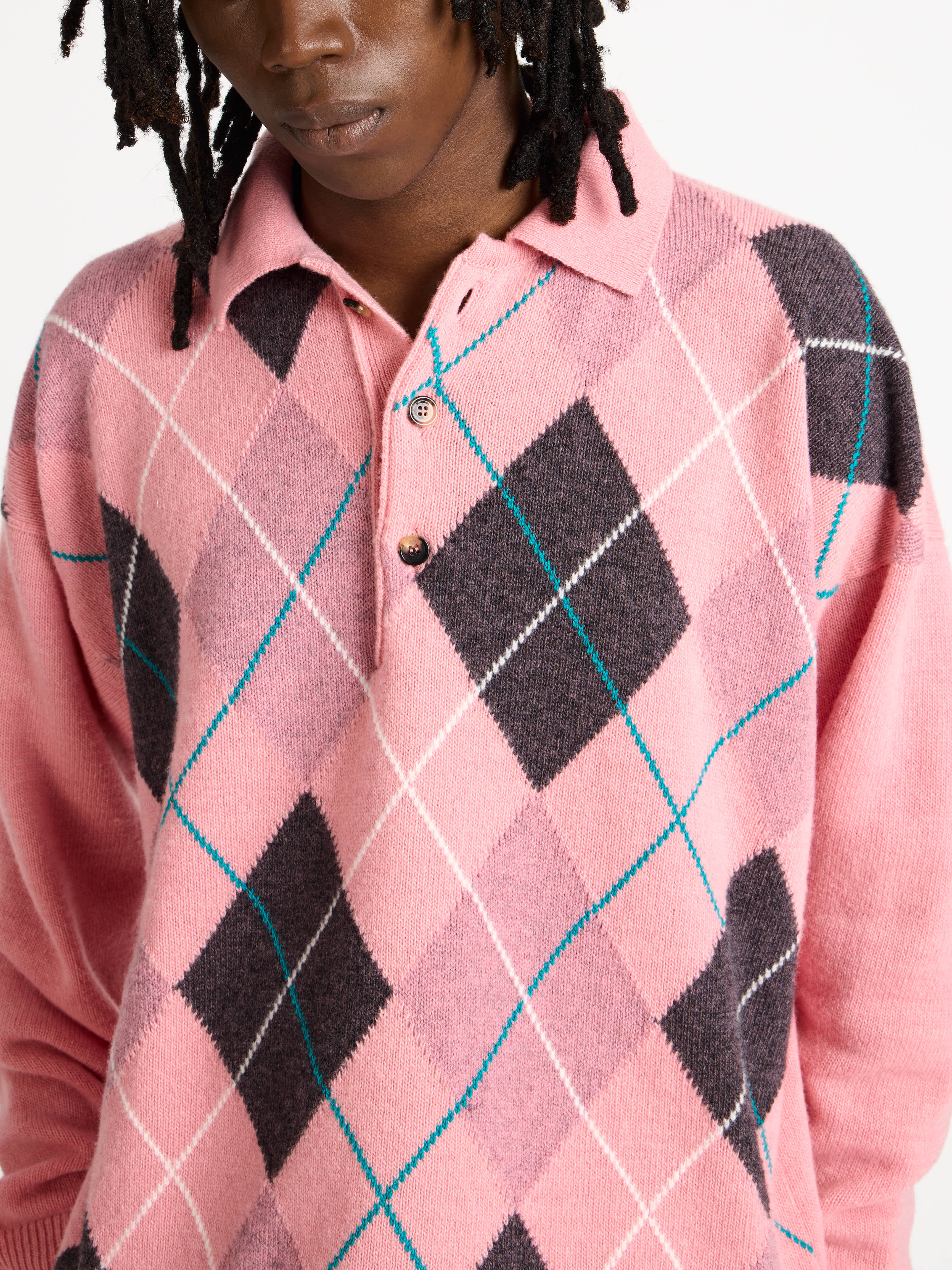 J.W.Anderson x Pringle Argyle Polo Strickpolo Bubblegum Herren
