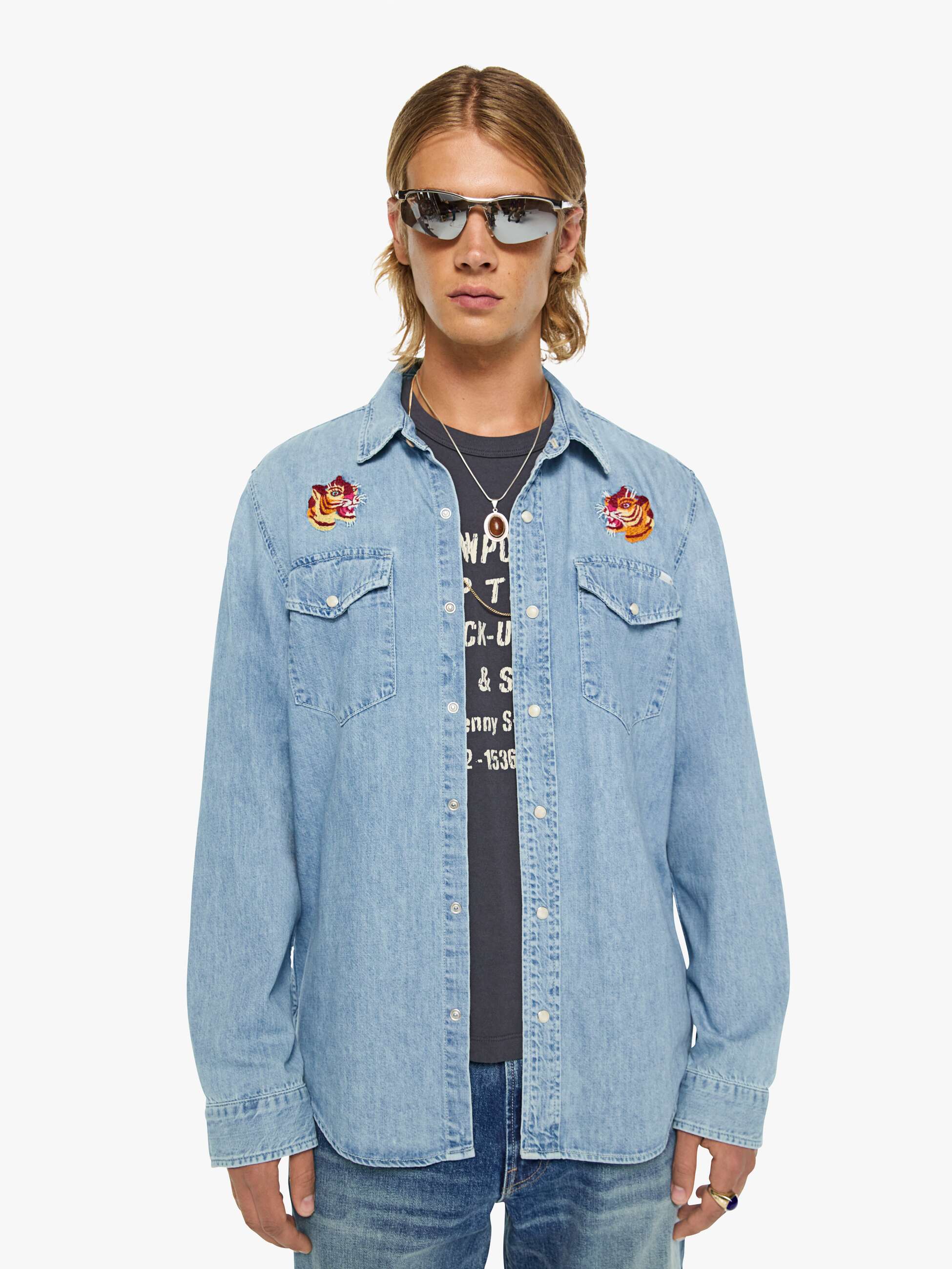 Mother Denim The City Charmer Hemd Get Em Tiger Blau