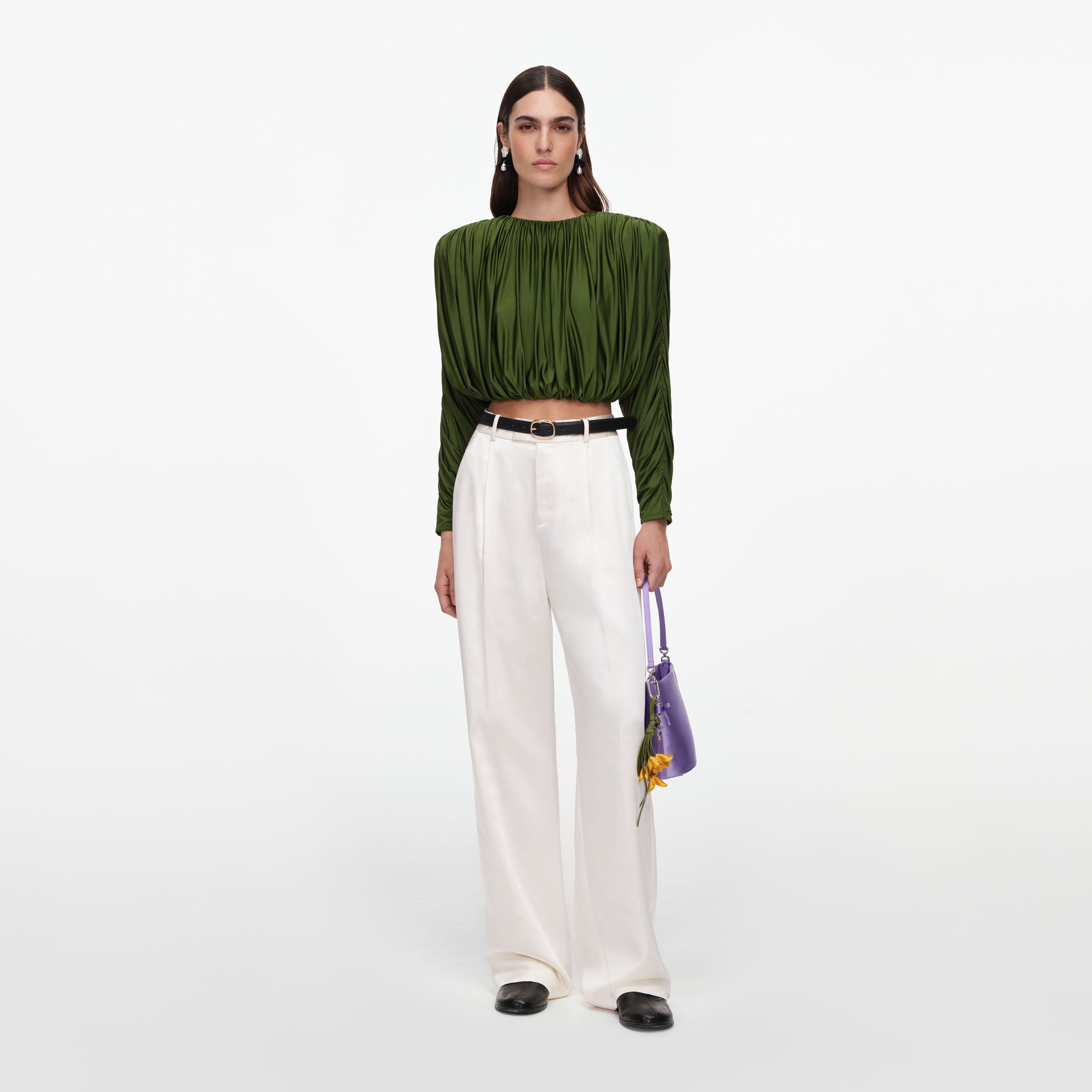 Self Portrait Cream Satin Trousers Satinhose Creme High Waist