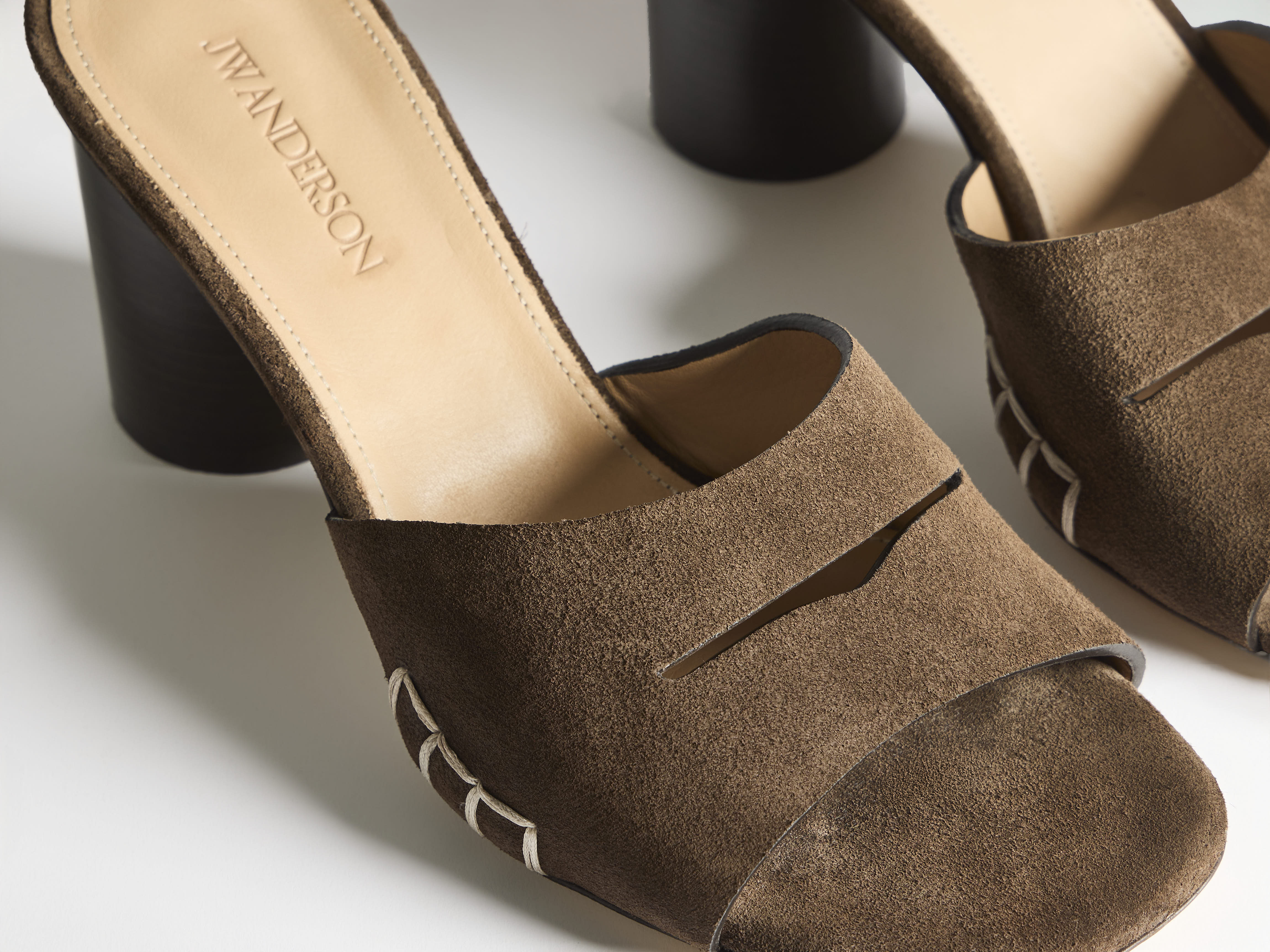 J.W.Anderson Loafer Mule Heeled Sandal Braun Wildleder