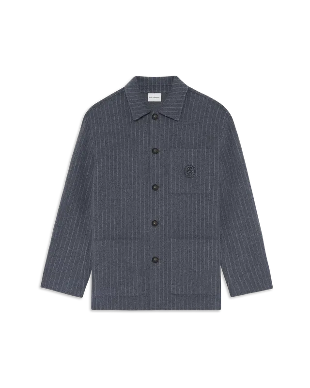 Drôle De Monsieur Wool Pinstripe Overshirt Dunkelgrau Wolle