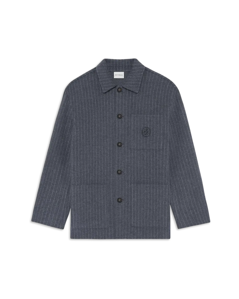 Drôle De Monsieur Wool Pinstripe Overshirt Dunkelgrau Wolle