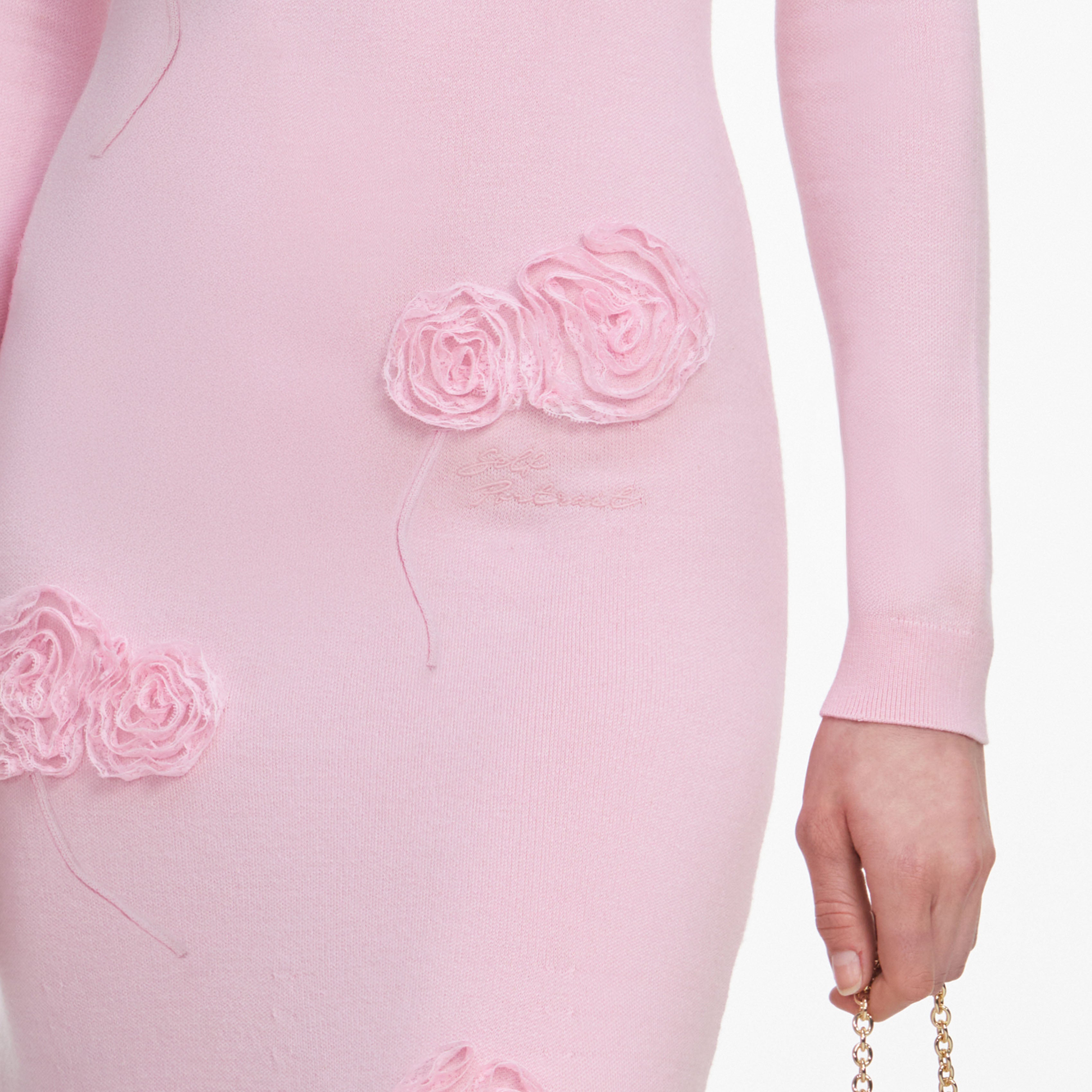 Self Portrait Flower Knit Midikleid Strick Rosa mit Blumen