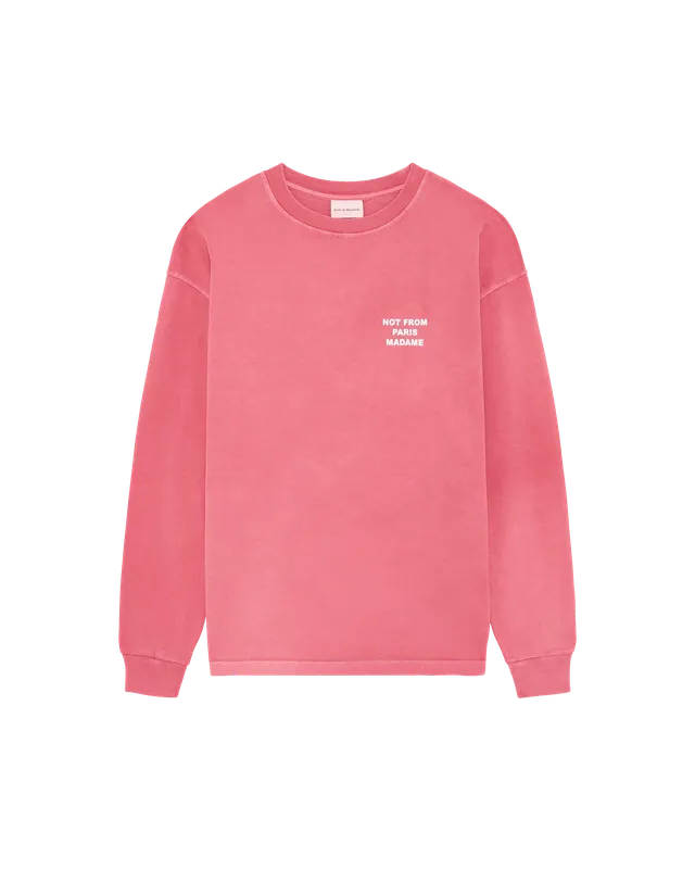 Drôle De Monsieur Washed Long Sleeve Slogan T-Shirt rosa Baumwolle