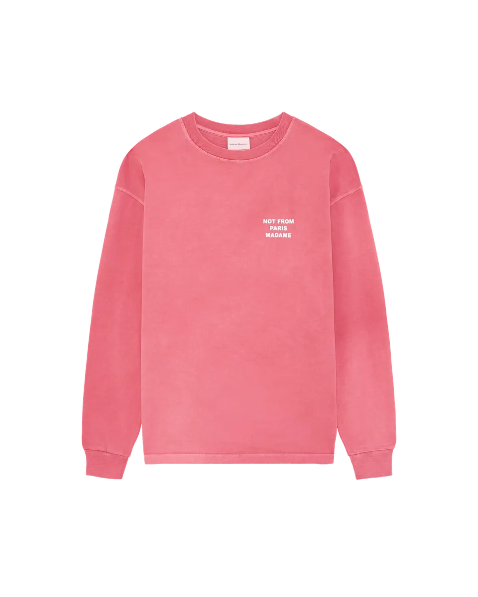 Drôle De Monsieur Washed Long Sleeve Slogan T-Shirt rosa Baumwolle