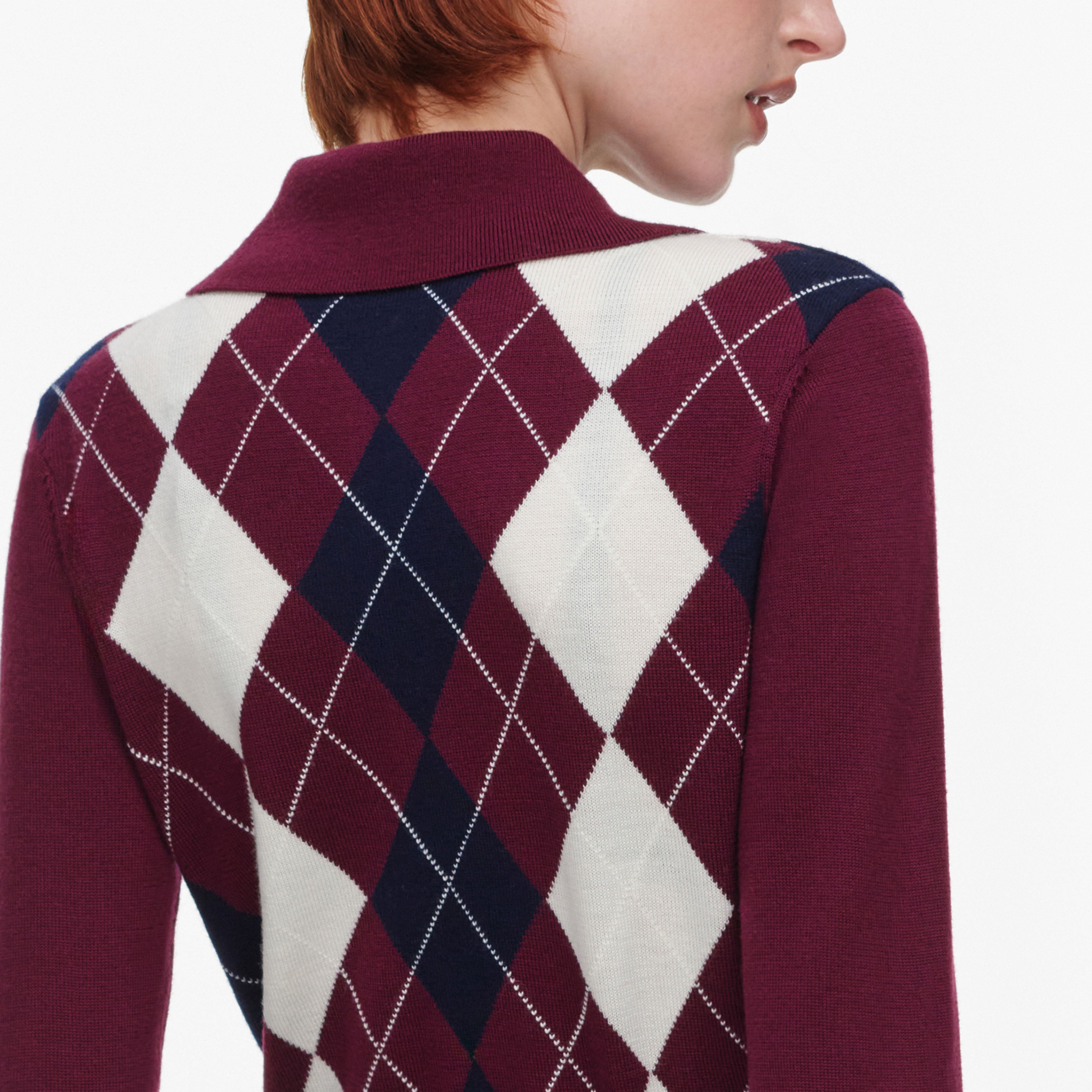 Self Portrait Knitwear Pullover Bordeaux Argyle Leicht