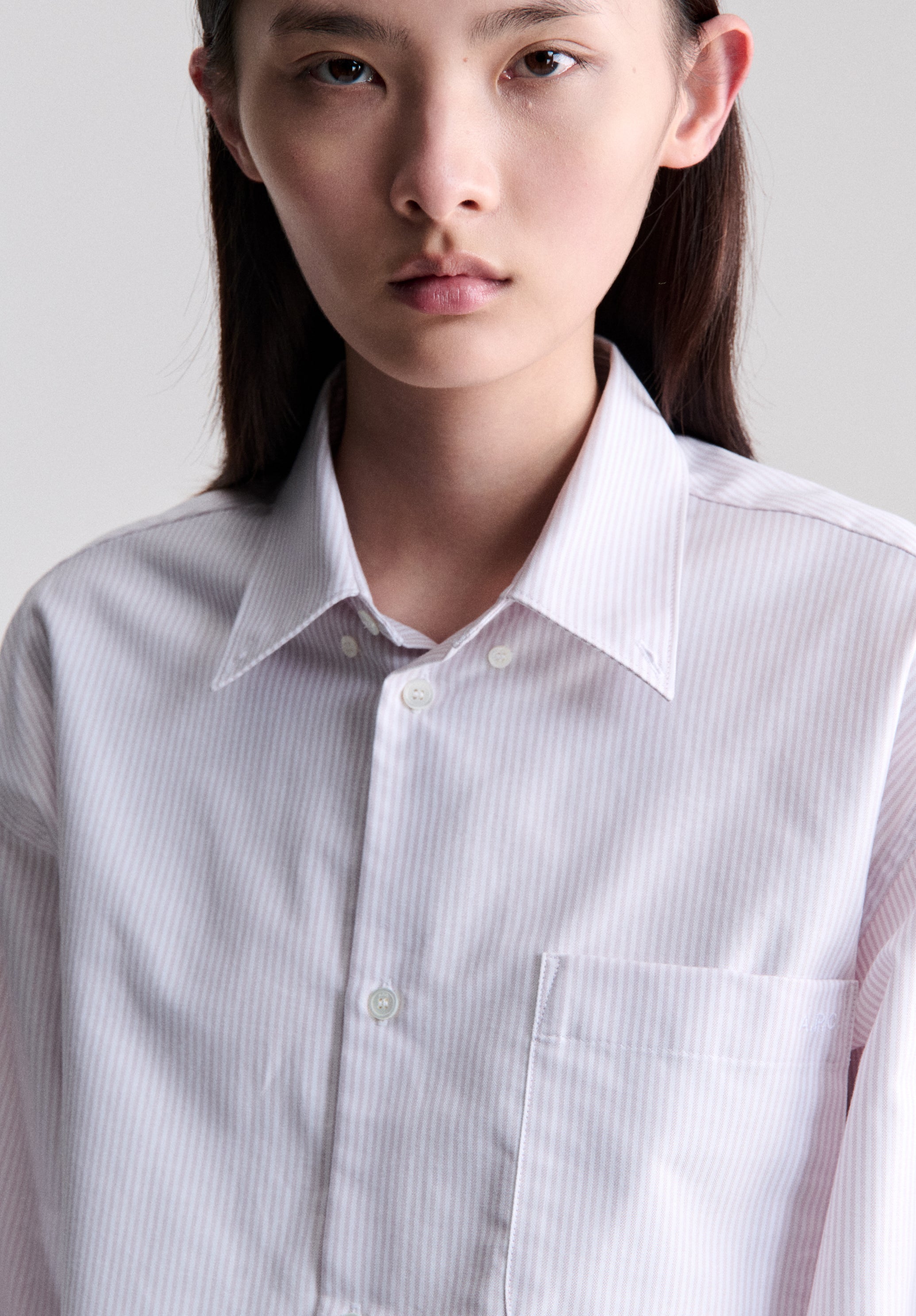 A.P.C. Oxford-Hemd kurz lila Bio-Baumwolle Gr.36