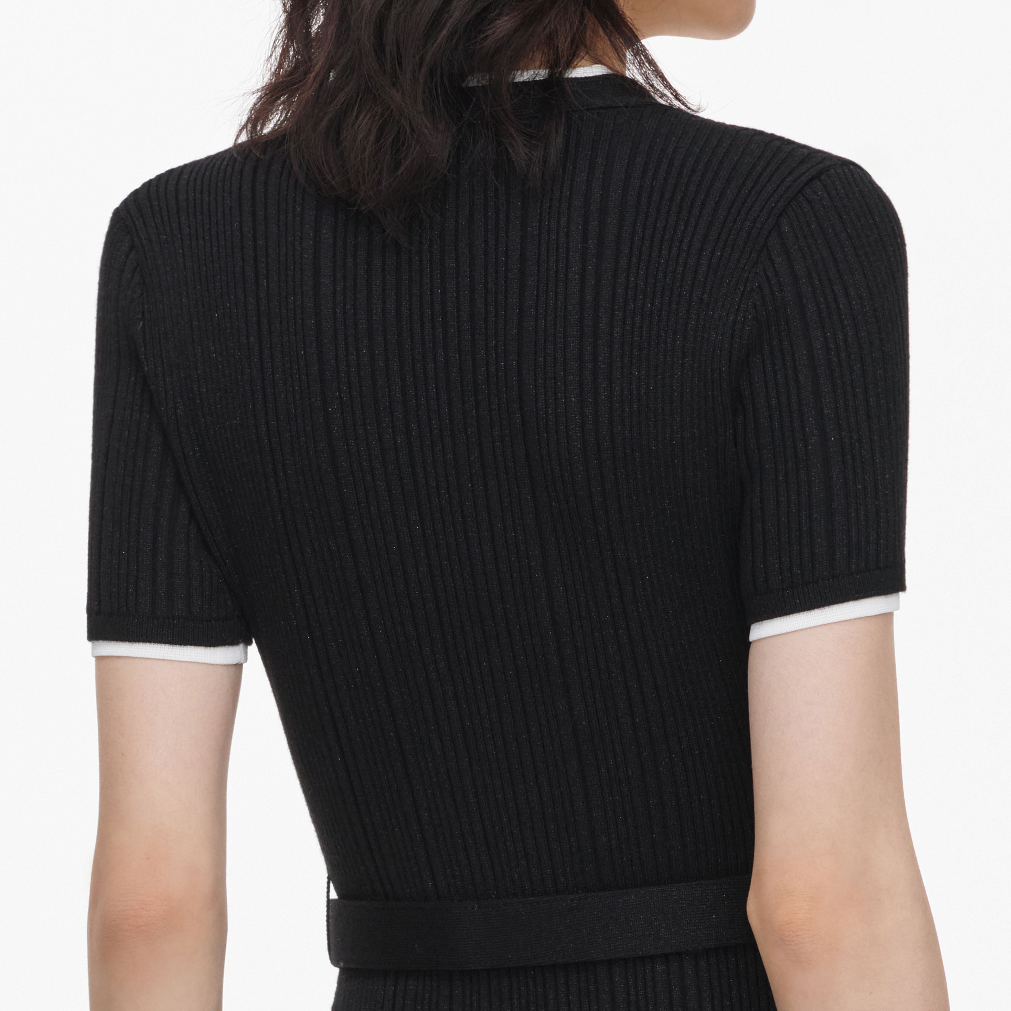 Self Portrait Black Rib Knit Midi Dress Kleid Schwarz Strick