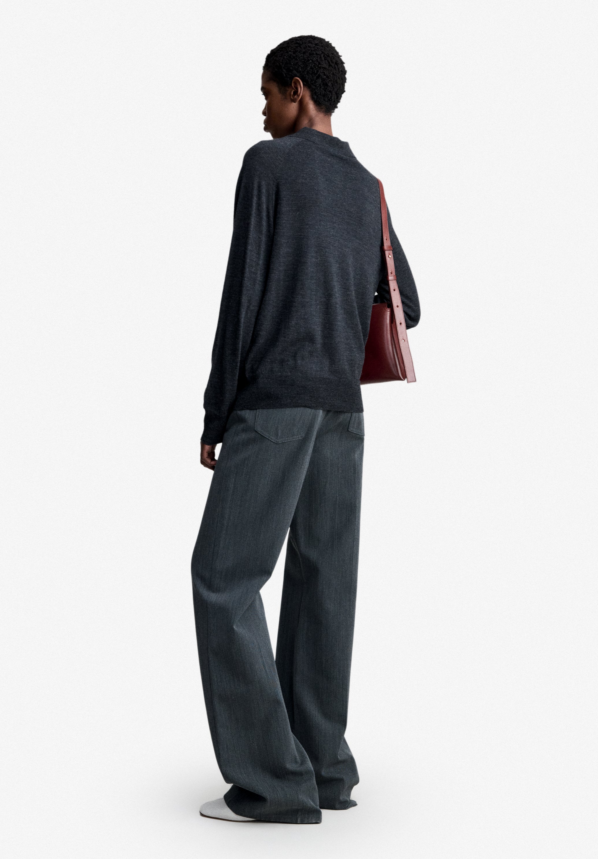 A.P.C. Woll Poloshirt grau langarm Reissverschluss