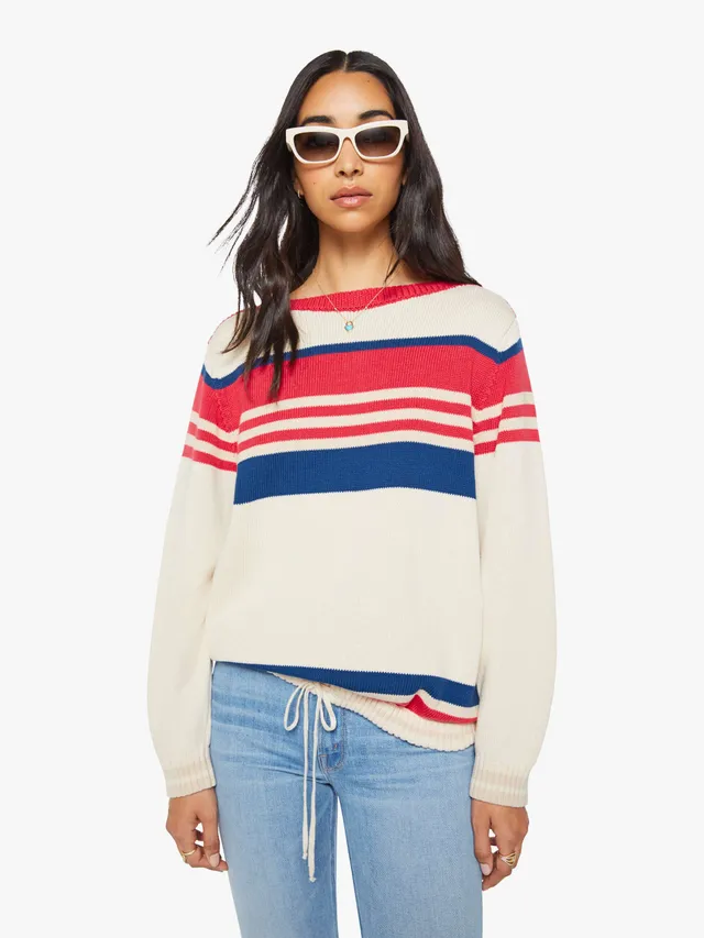 Mother The L/S Skipper Pullover Ivory Red Multi Stripe Baumwolle