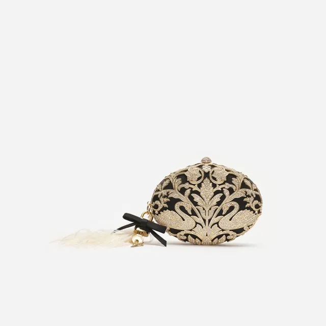 Self Portrait Oval Clutch Tasche Schwarz Kristall Satin
