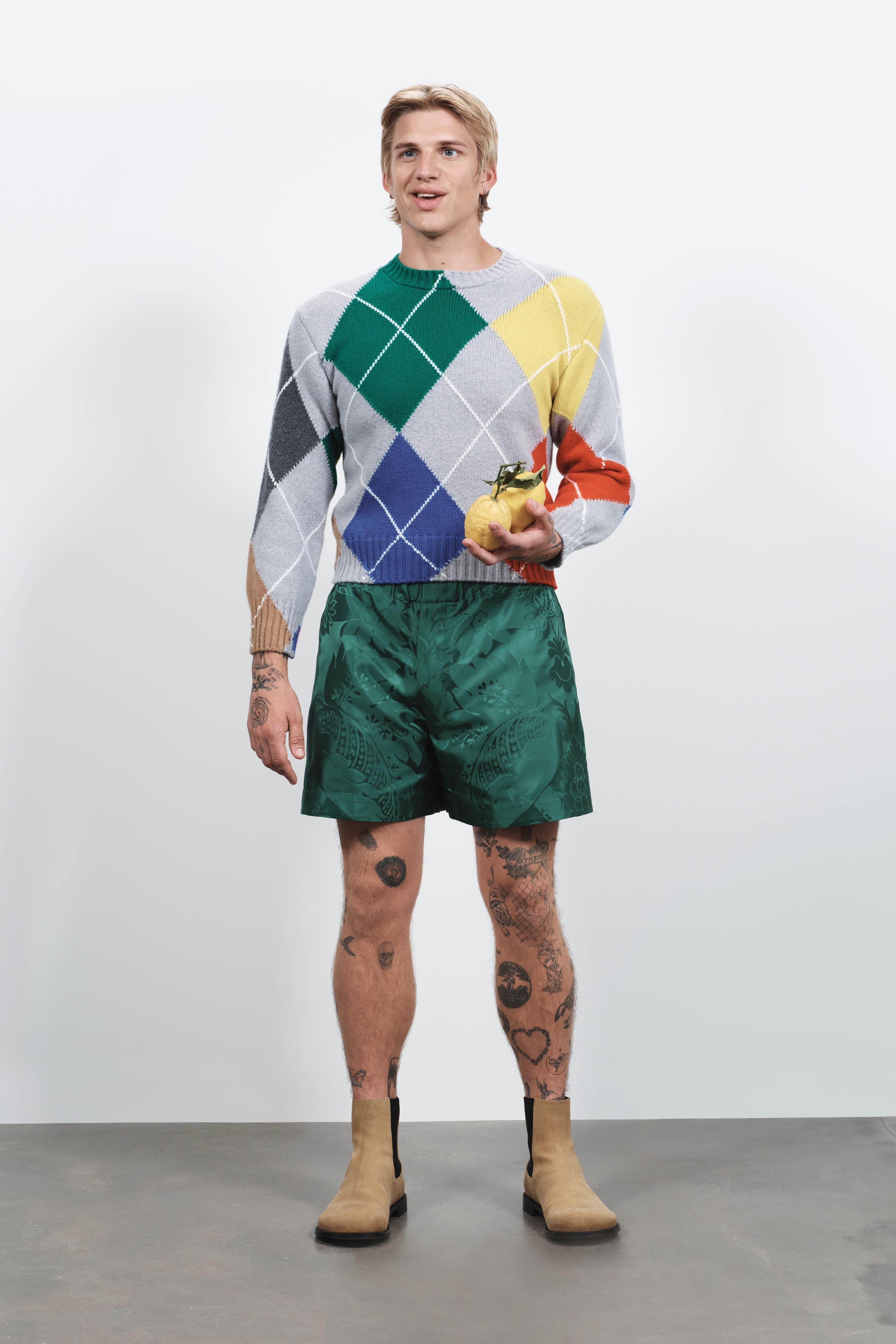 J.W.Anderson Pringle Argyle Pullover Grau Herren Wolle