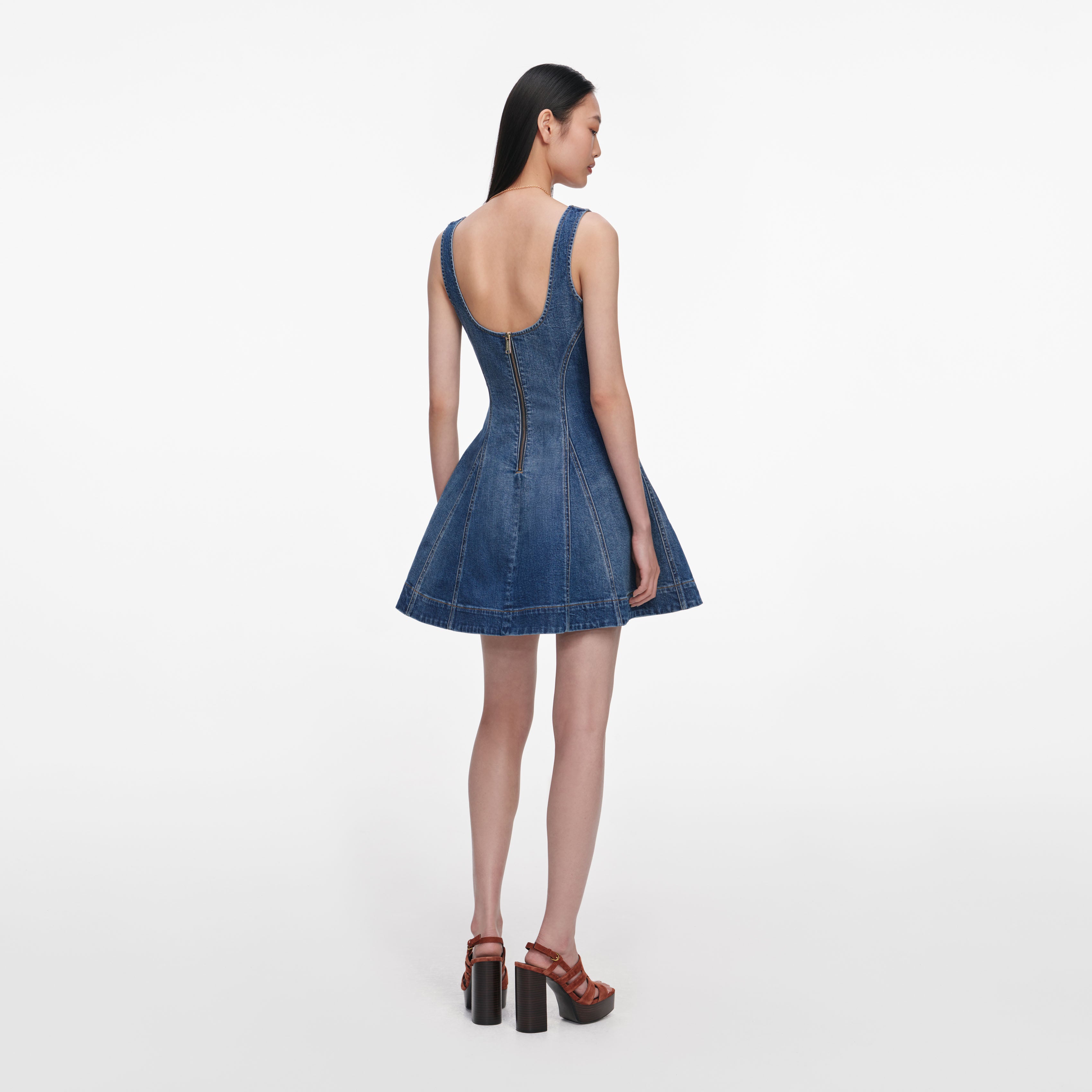 Self Portrait Denim Flared Minikleid Blau UK 8 Stretch