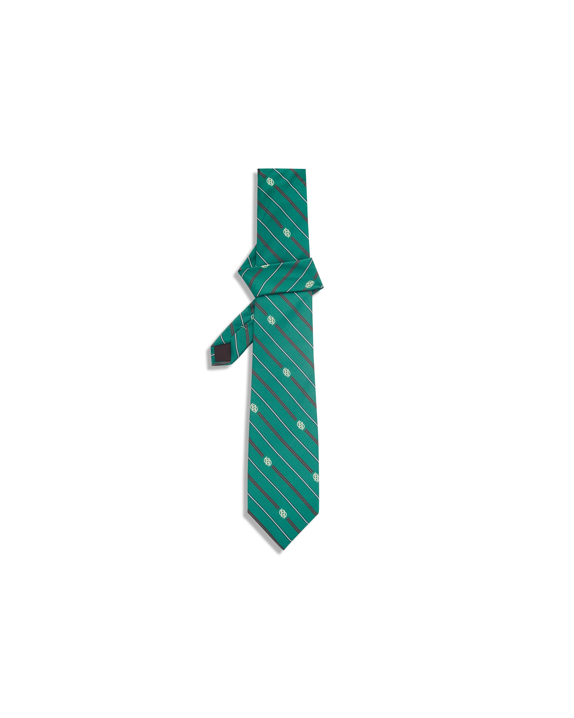 Drôle De Monsieur La Cravate Soie Rayée Monogramme Seidenkrawatte Emeraude