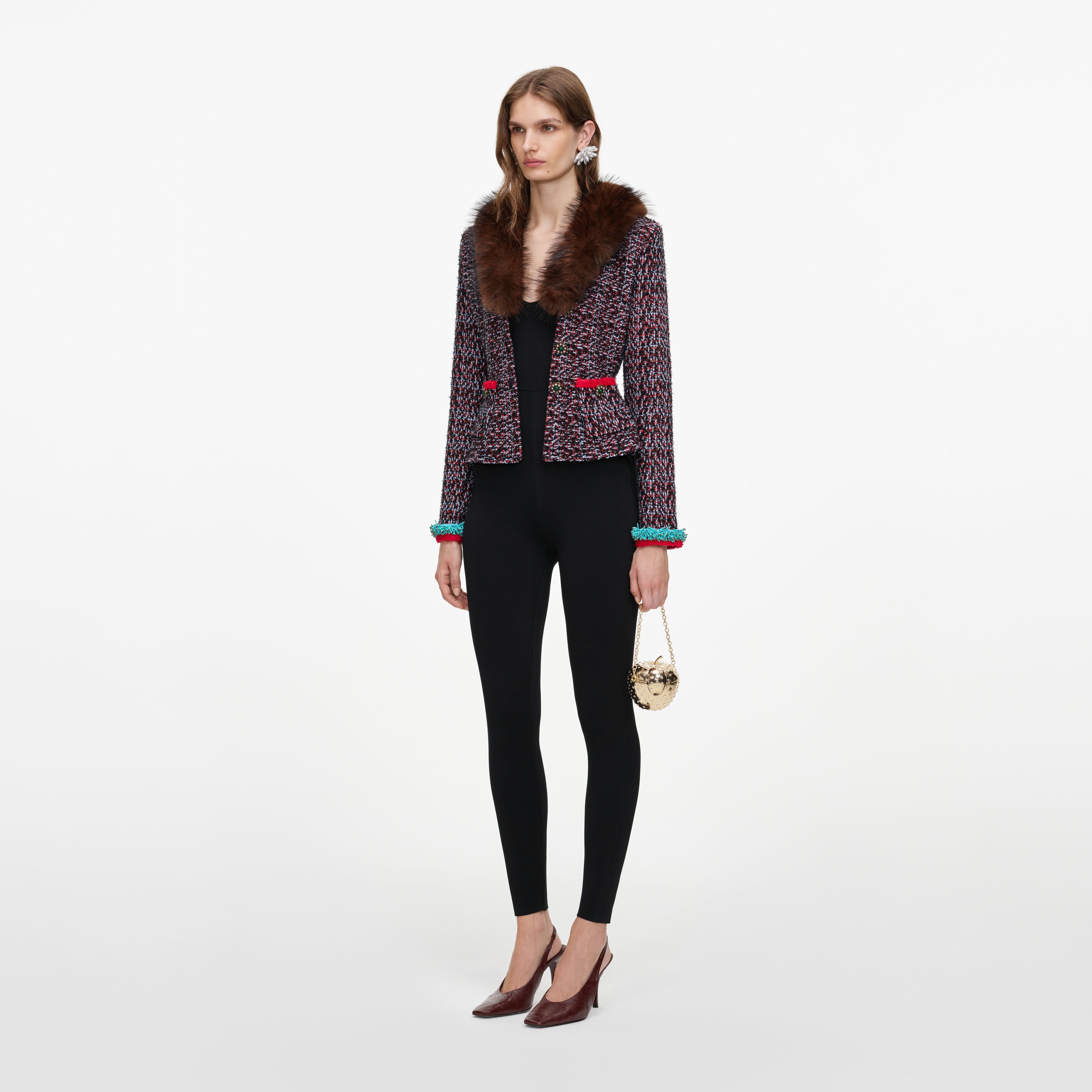 Self Portrait Textured Knit Peplum Cardigan Multi