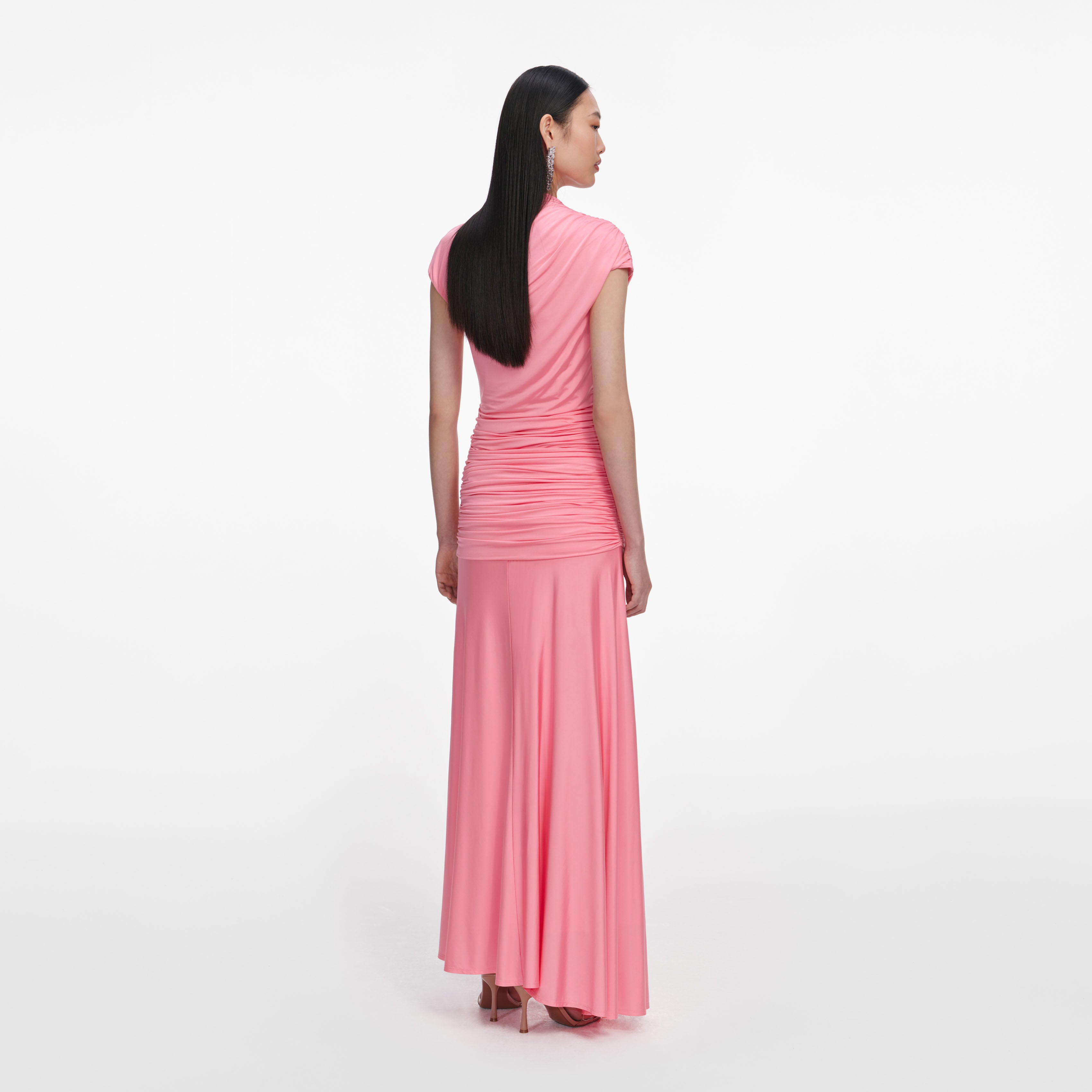 Self Portrait Pink Jersey Gathered Maxi Skirt Rock Pink UK 6
