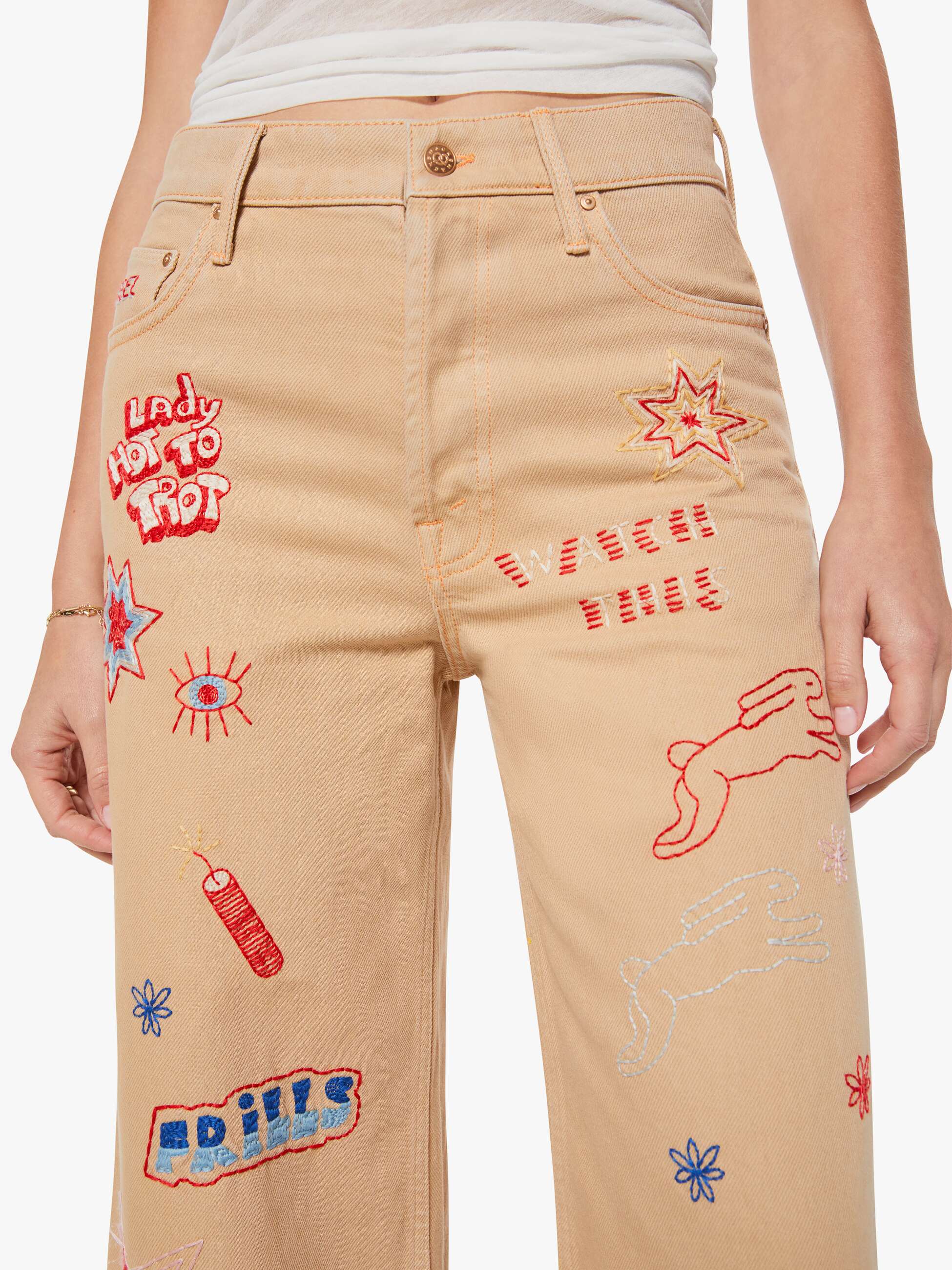 Mother Snacks Mid Rise Double Dip Nerdy Jeans Khaki Weit