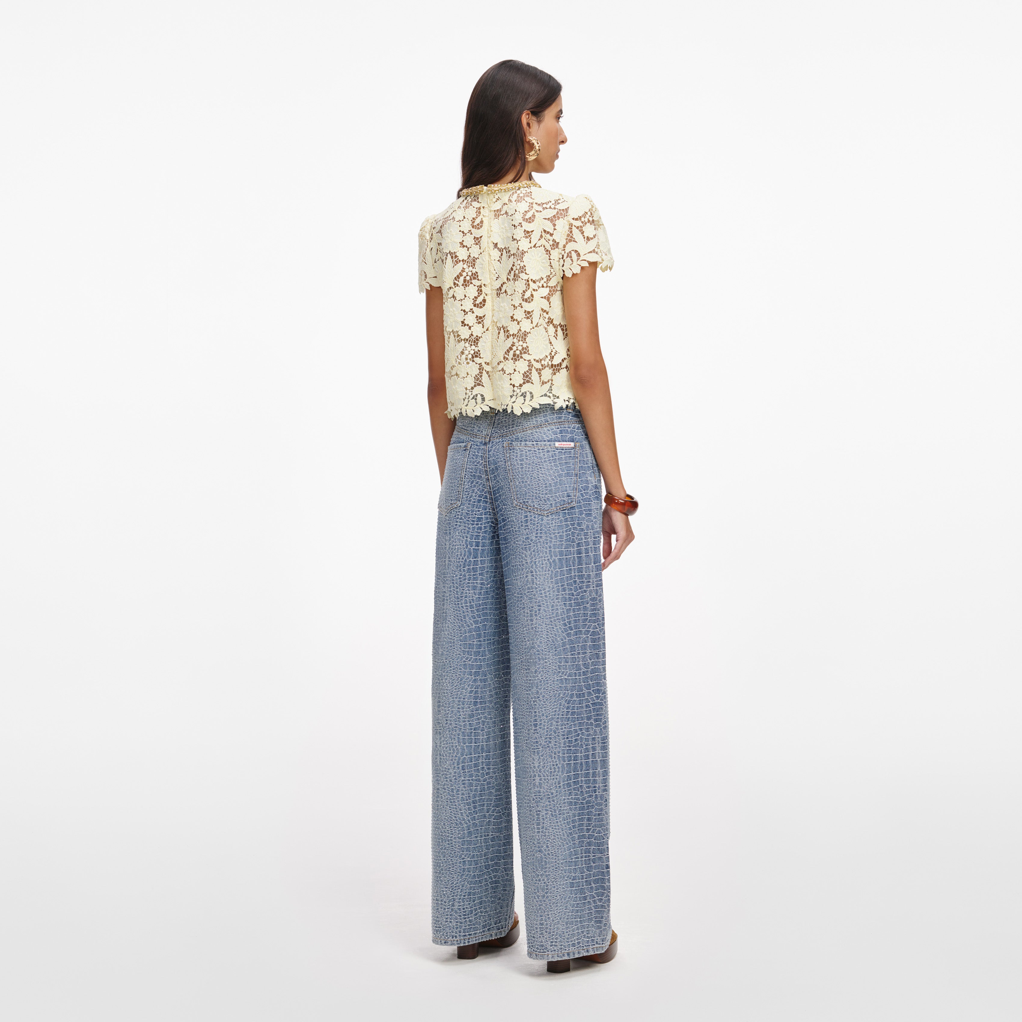 Self Portrait Yellow Lace Top Gelb Rundhals Spitze