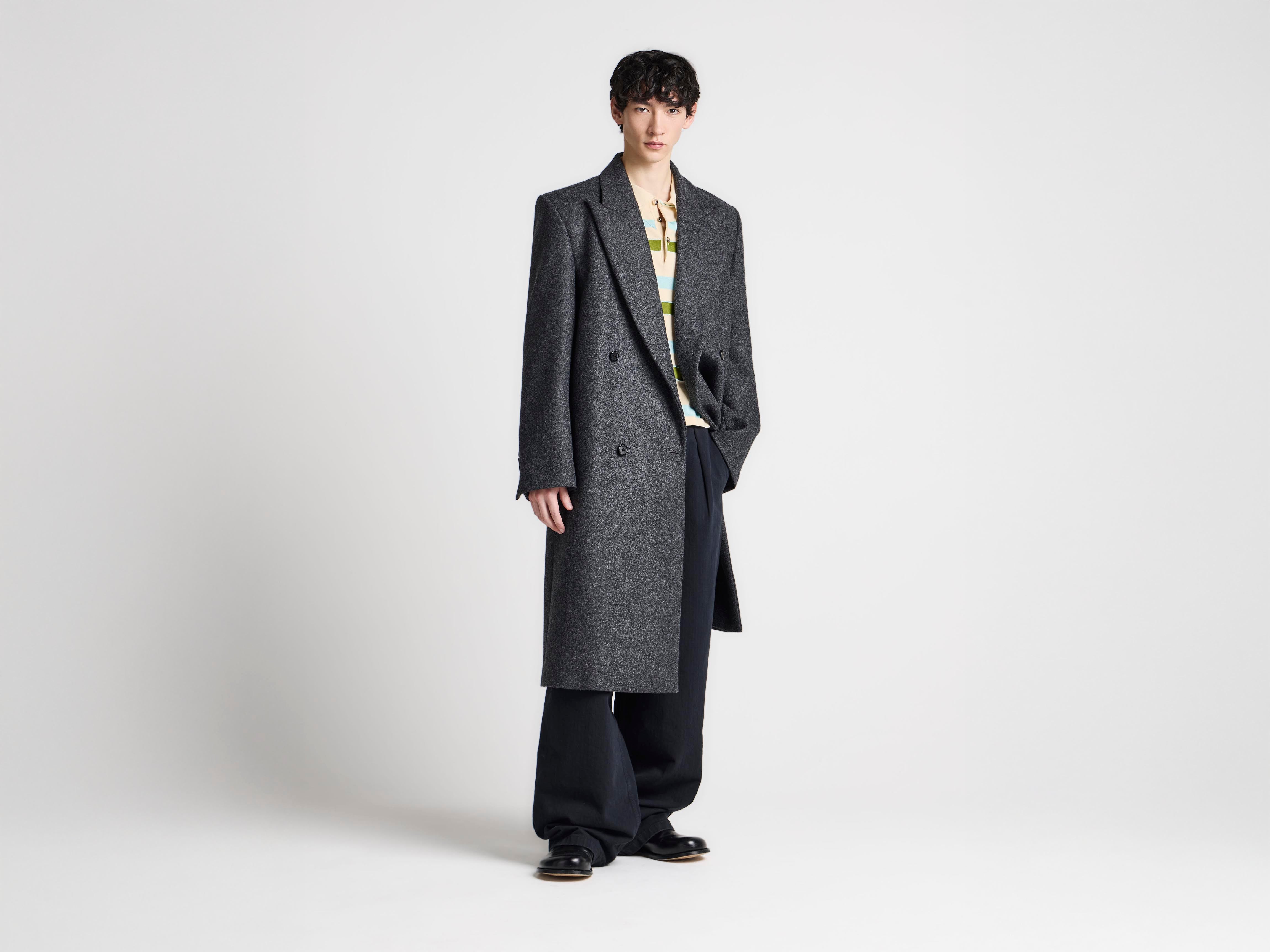 J.W.Anderson Double Breasted Coat Mantel Grau Melange Wolle