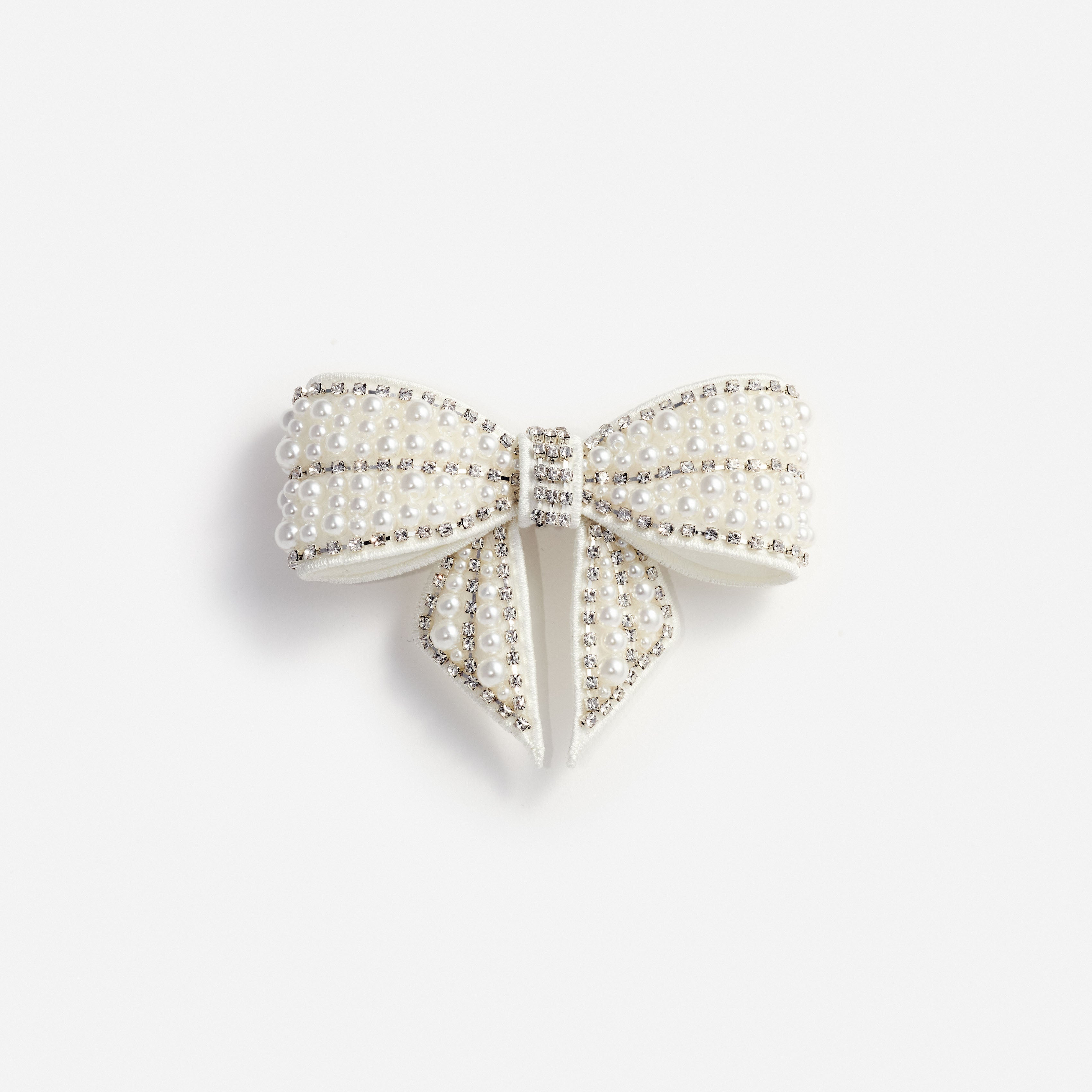 Self Portrait Pearl Crystal Bow Haarclip Creme
