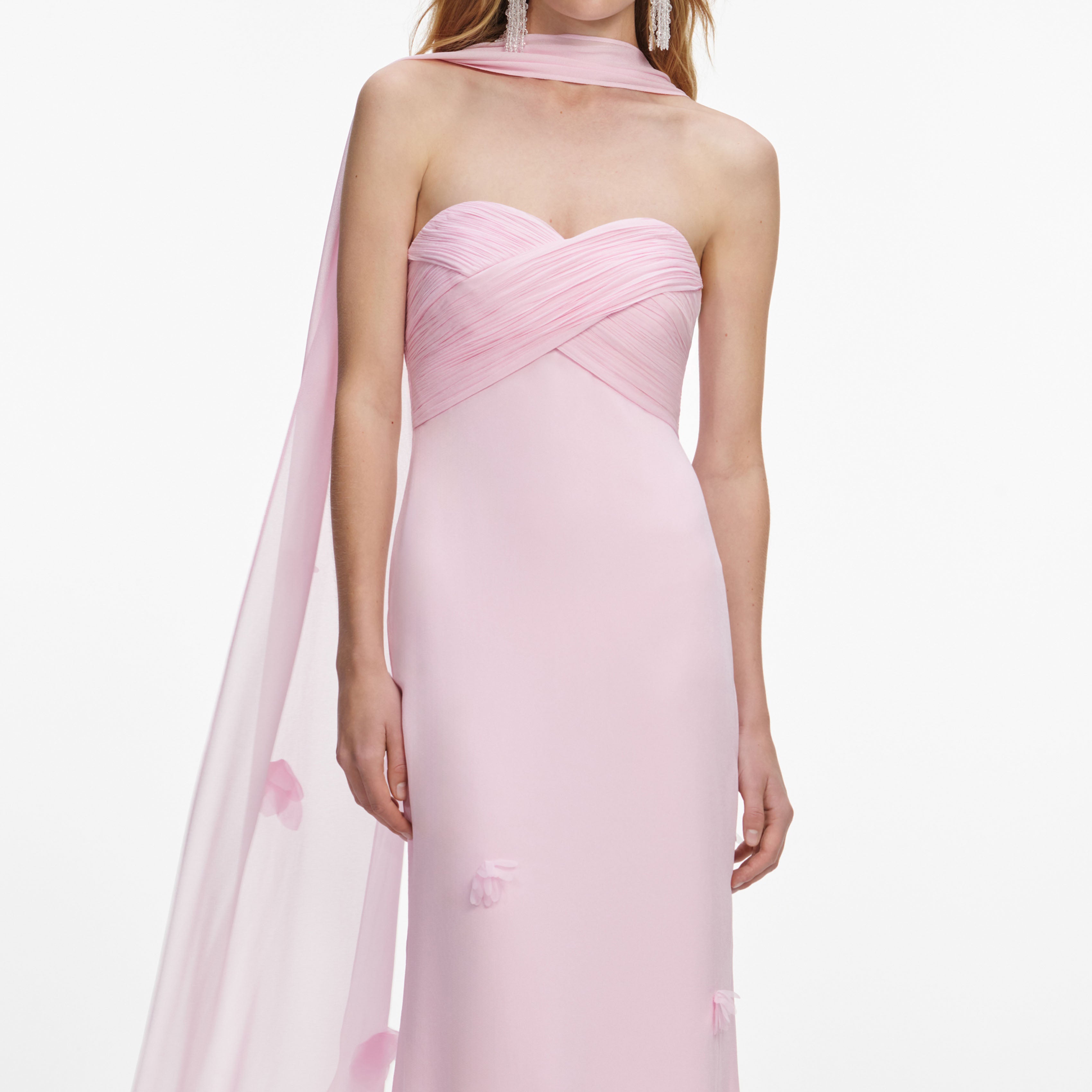 Self Portrait Georgette Maxi Kleid Rosa UK 8 Schal
