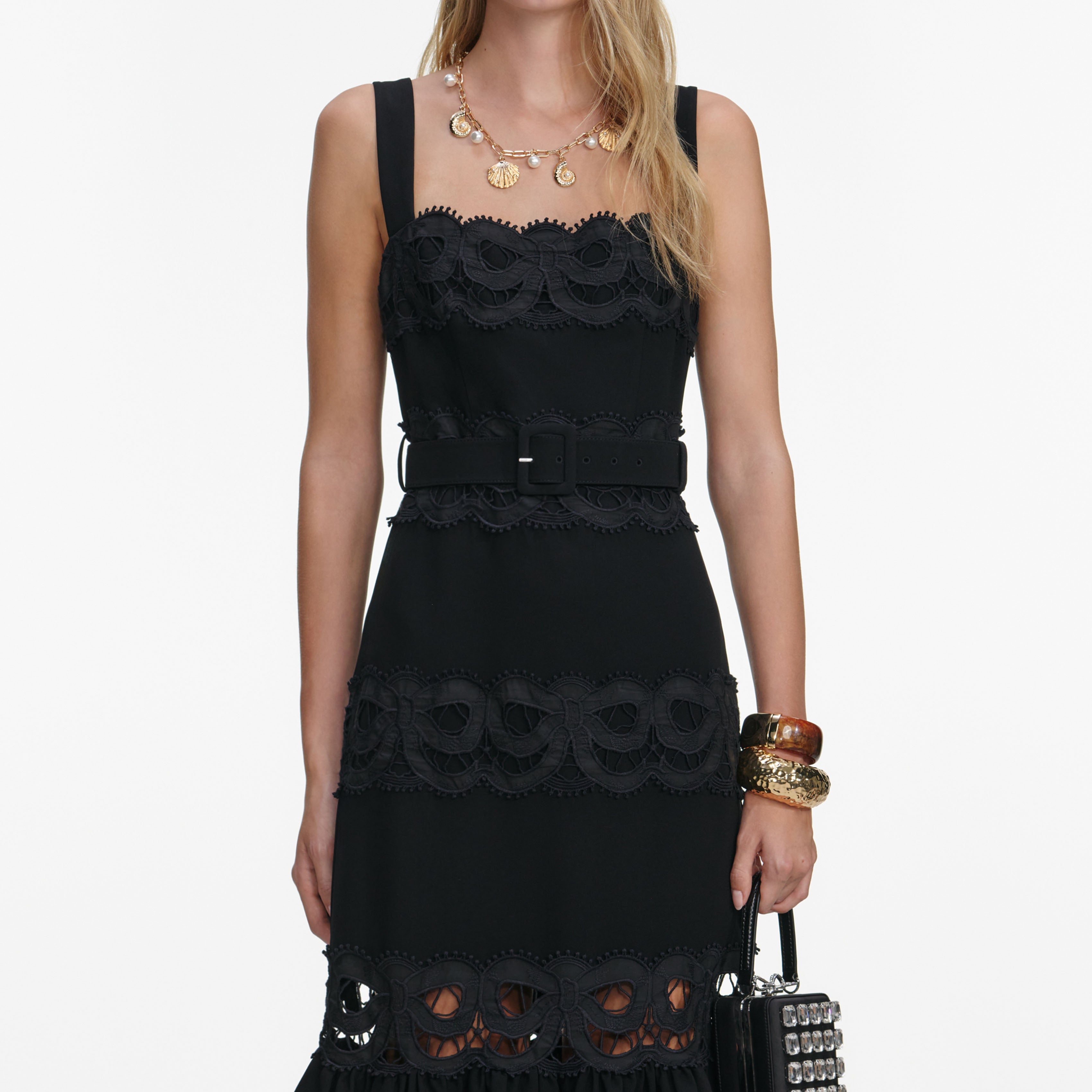 Self Portrait Crepe Midikleid Schwarz Spitze UK 8