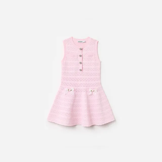 Self Portrait Pink Lace Bow Knit Kinderkleid Rosa
