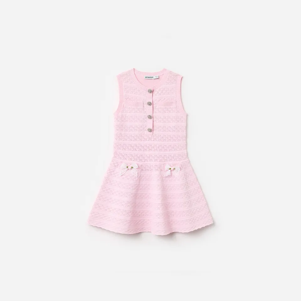 Self Portrait Pink Lace Bow Knit Kinderkleid Rosa