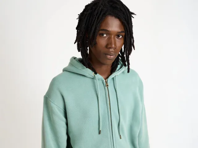 J.W.Anderson Front Zip Hoodie Kapuzenjacke Washed Teal Jersey
