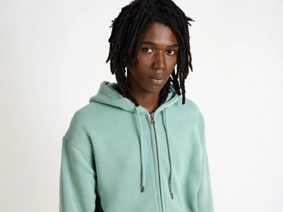 J.W.Anderson Front Zip Hoodie Kapuzenjacke Washed Teal Jersey
