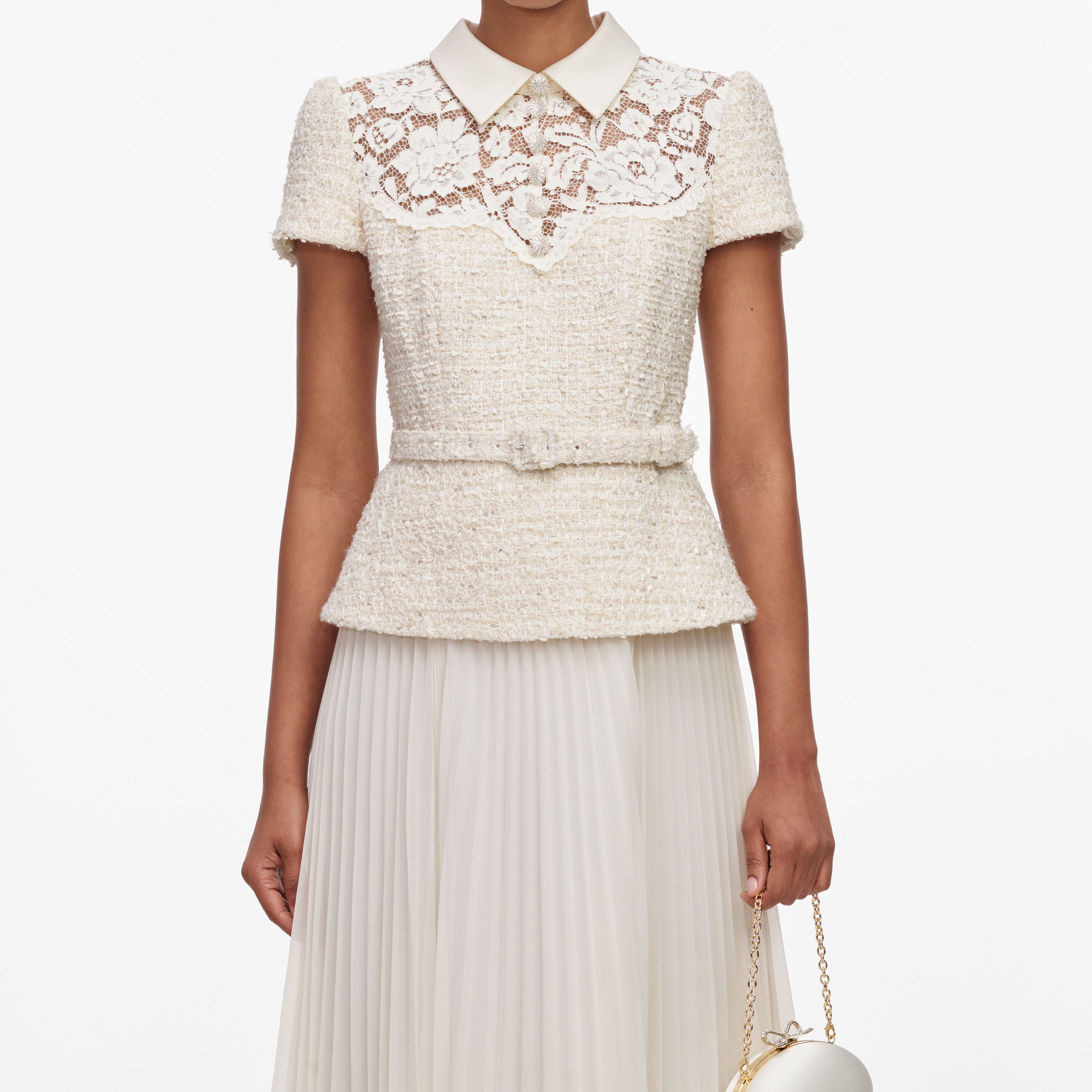 Self Portrait Lace Boucle Midikleid creme A-Linie