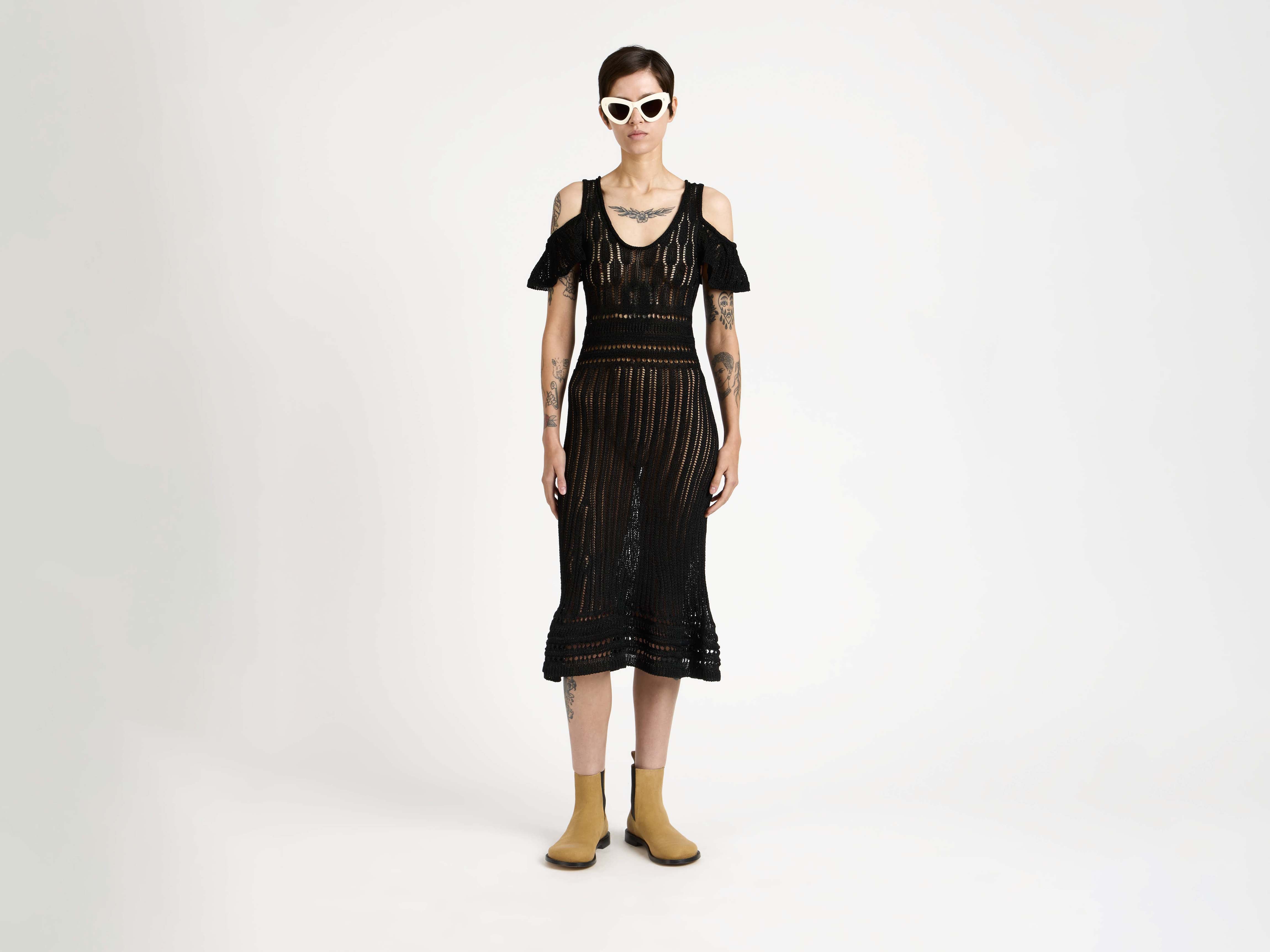 J.W.Anderson Shoulder Ruffle Crochet Kleid Schwarz Damen