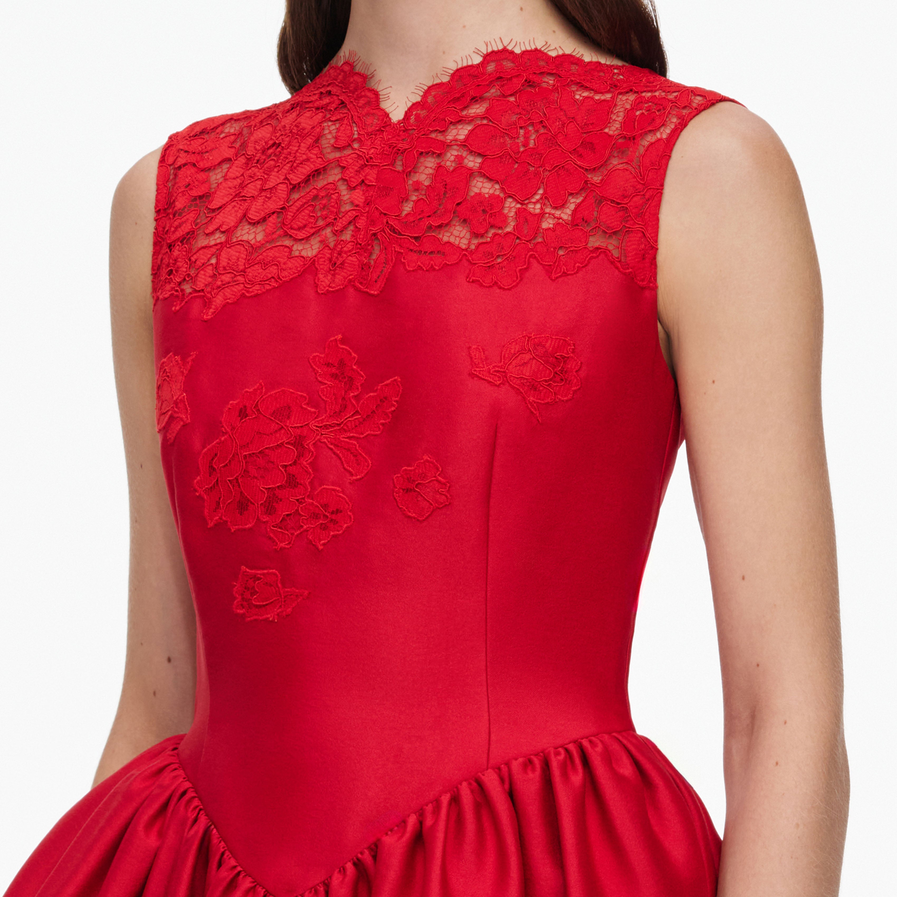 Self Portrait Red Taffeta Lace Mini Kleid UK 8