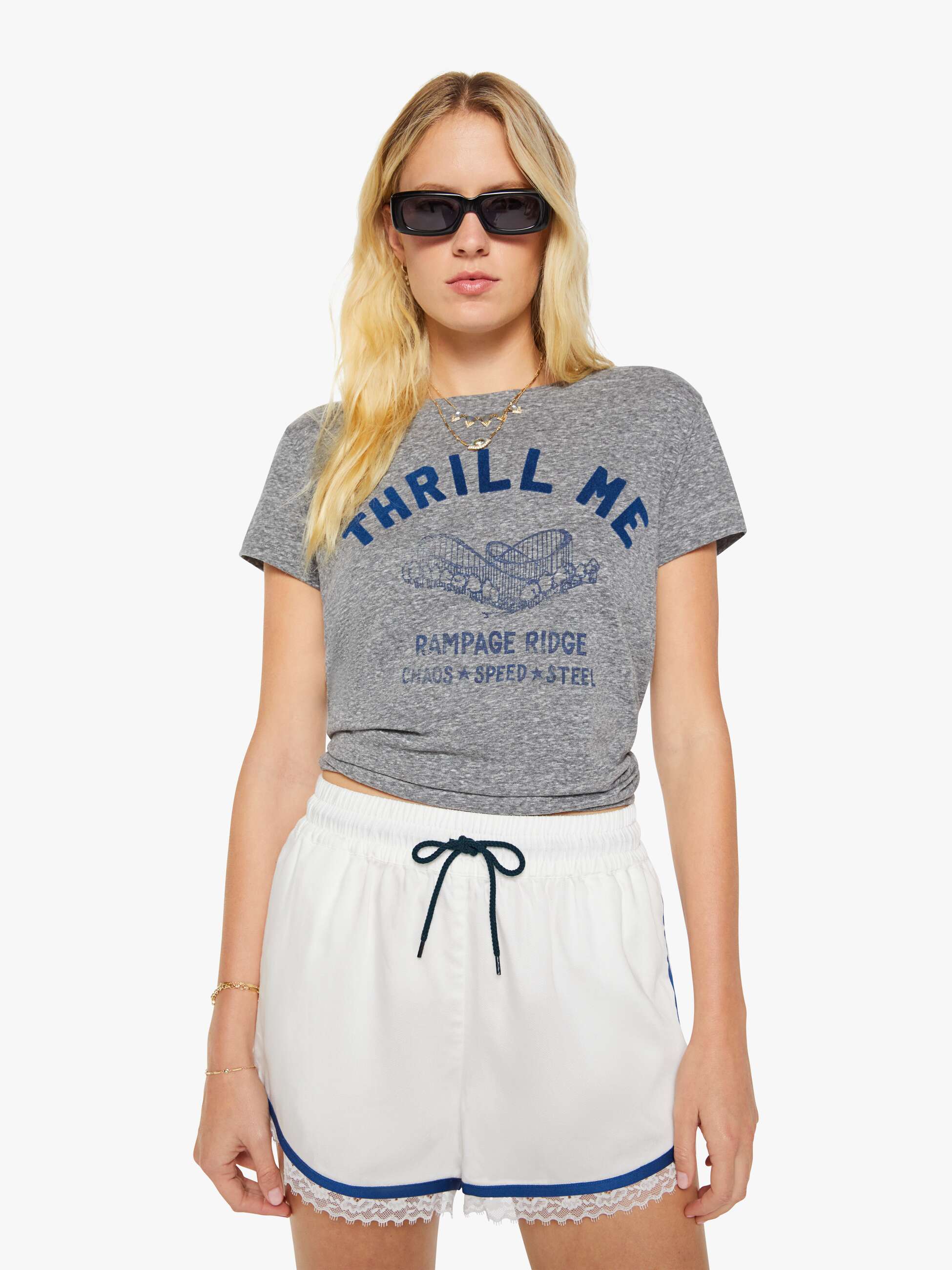 Mother Boxy Goodie Goodie T-Shirt Thrill Me Grau