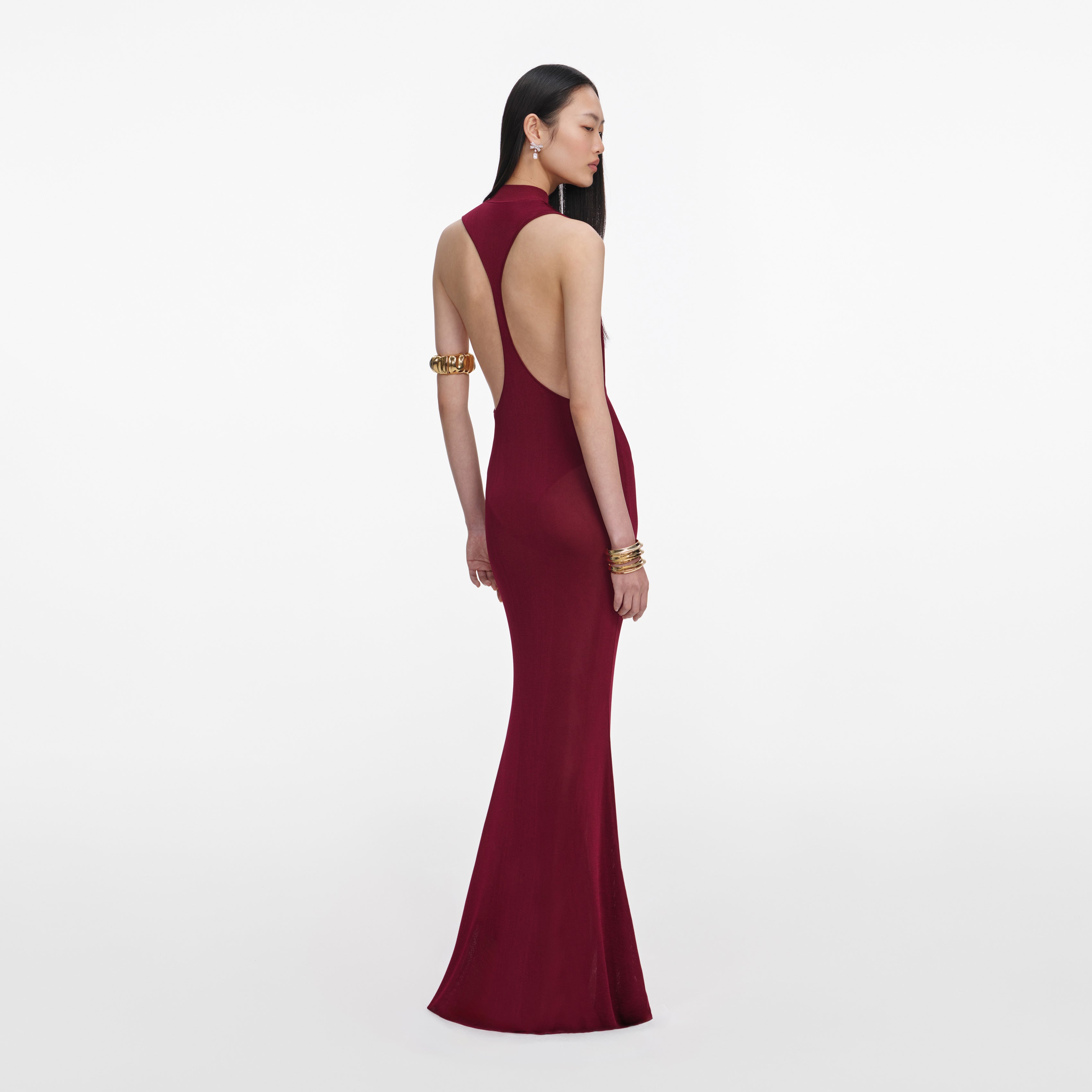 Self Portrait Burgundy Viscose Maxikleid Burgunder