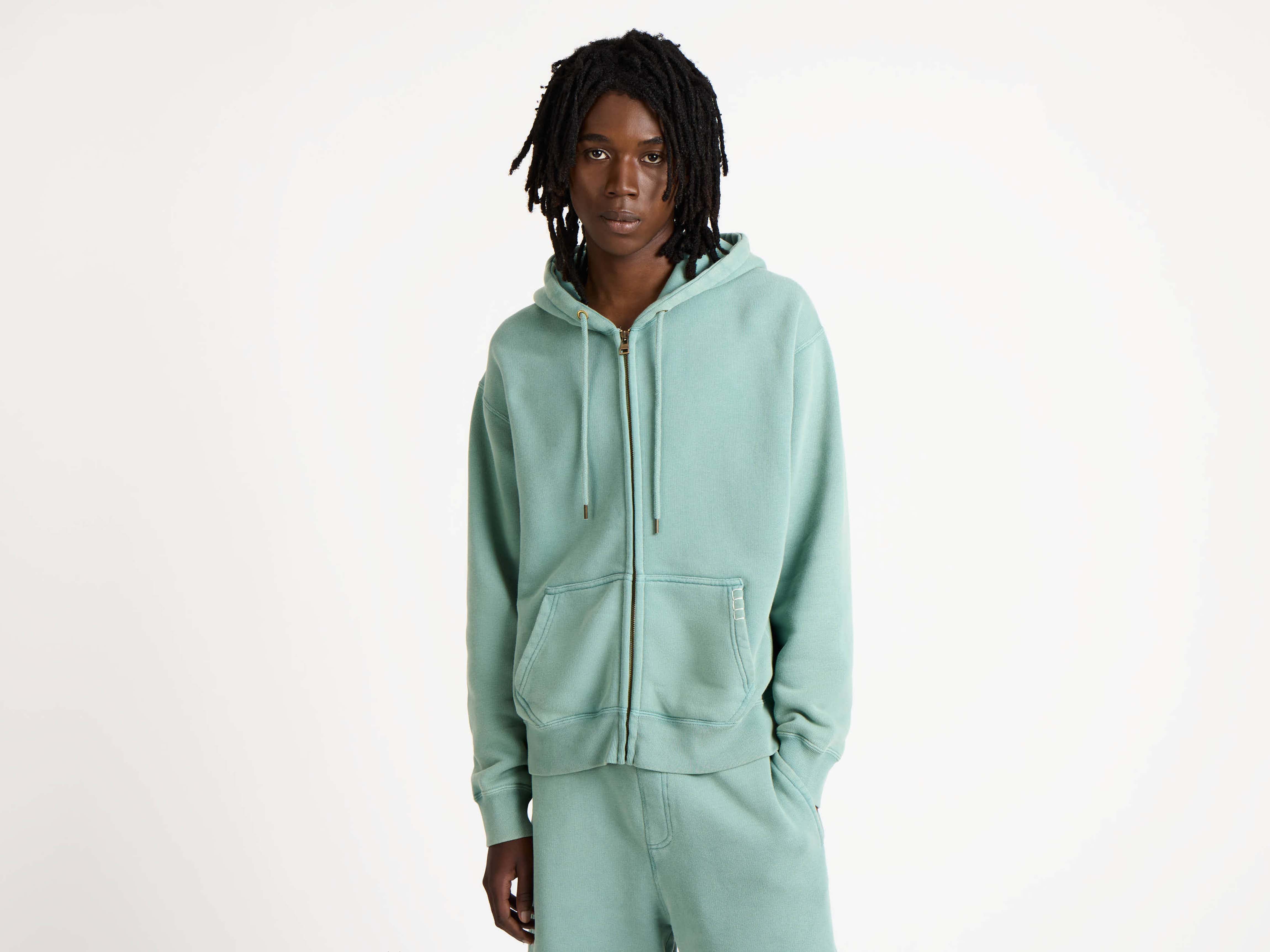 J.W.Anderson Front Zip Hoodie Kapuzenjacke Washed Teal Jersey