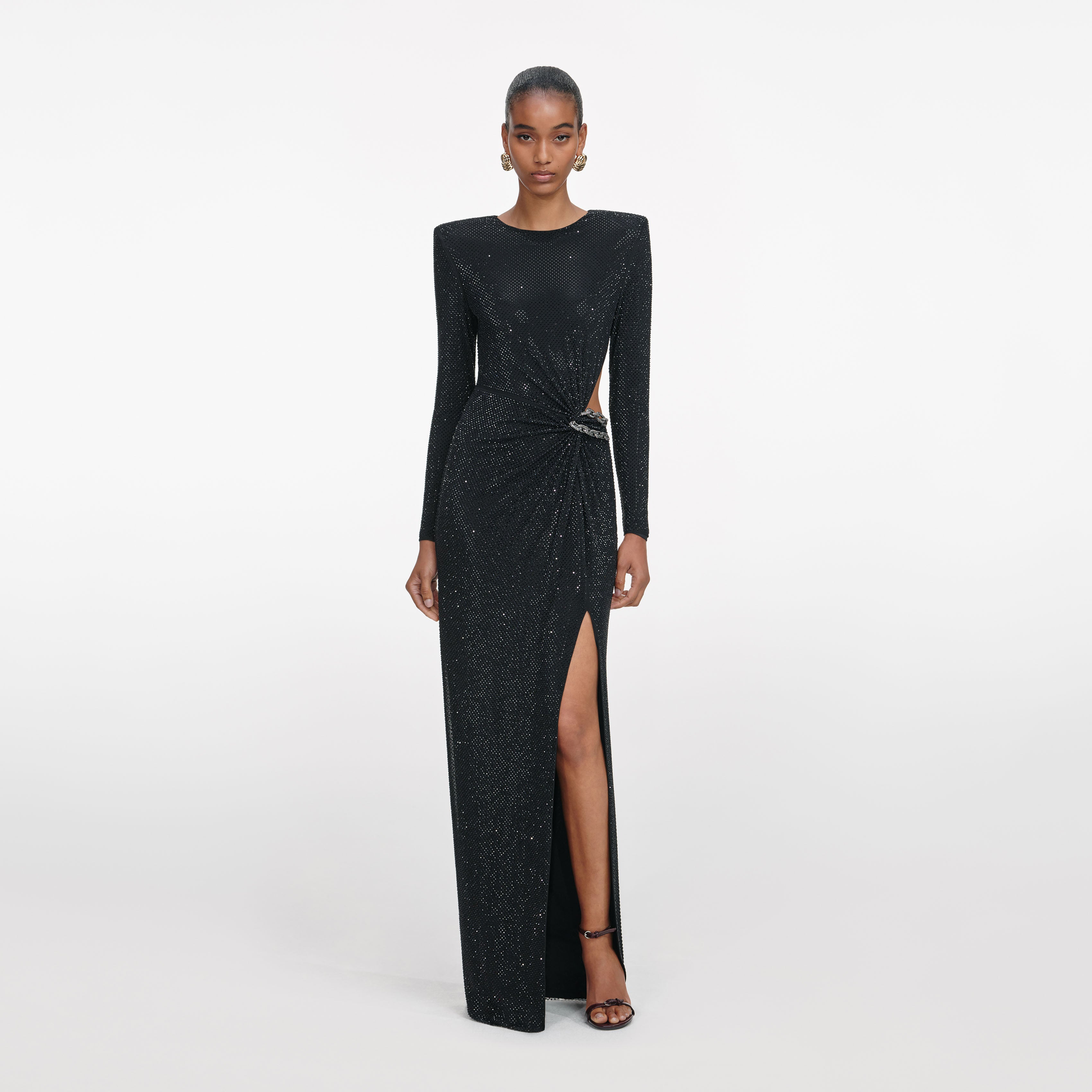 Self Portrait Black Rhinestone Maxikleid Schwarz UK8