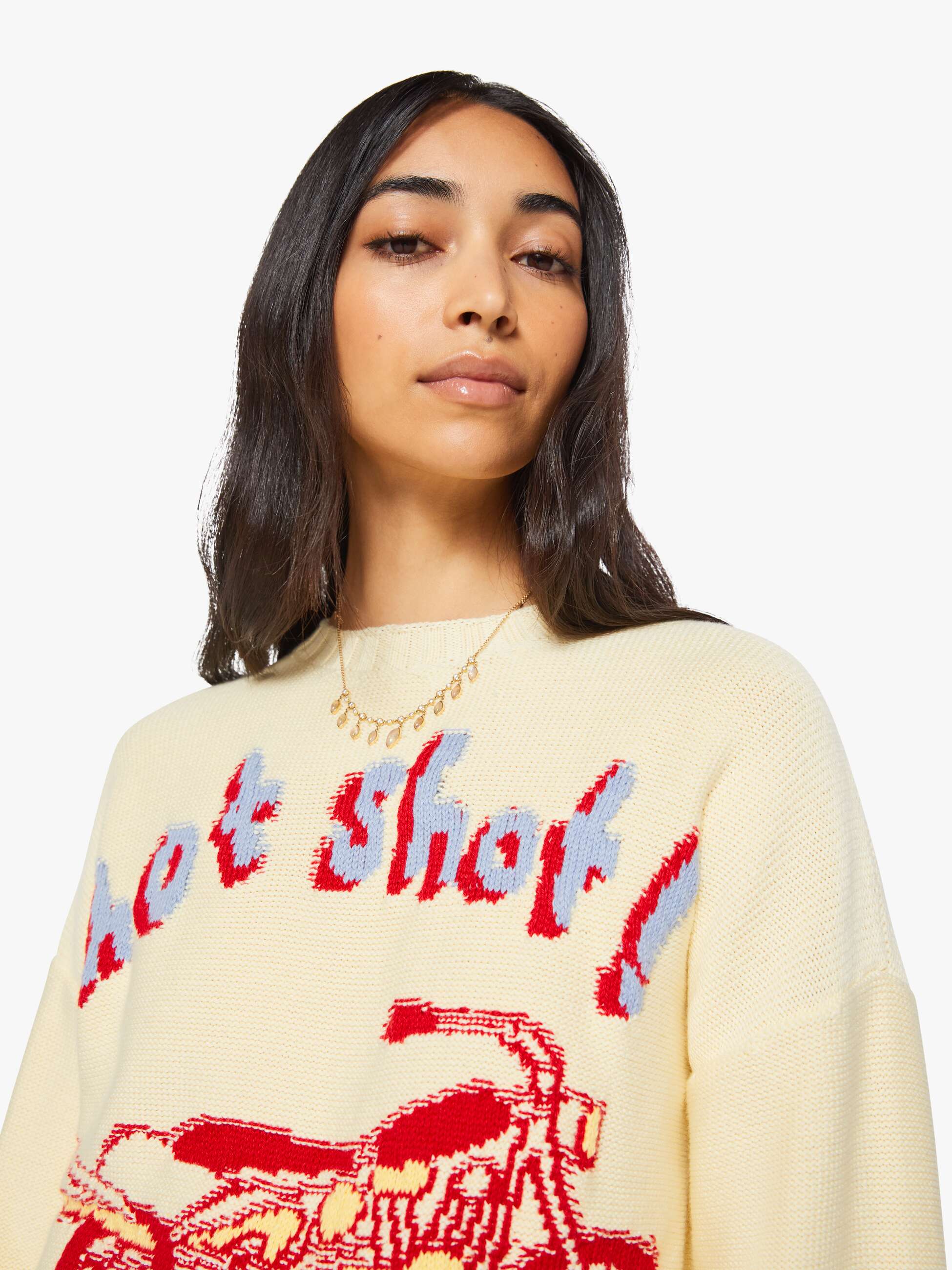 Mother The Big Jumper Pullover Ivory Print Baumwolle