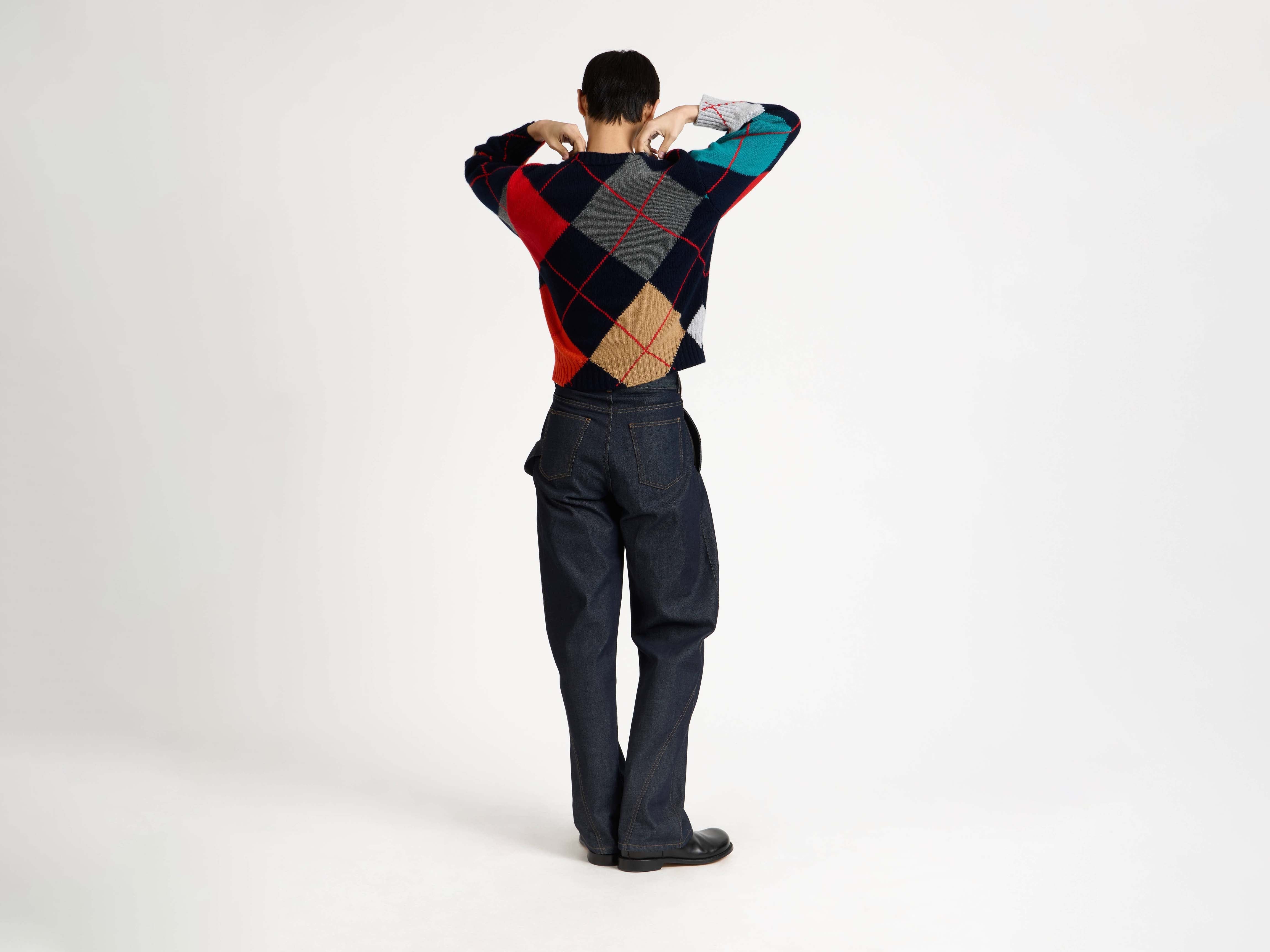 J.W.Anderson x Pringle Argyle Crewneck Strickpullover Navy Cropped