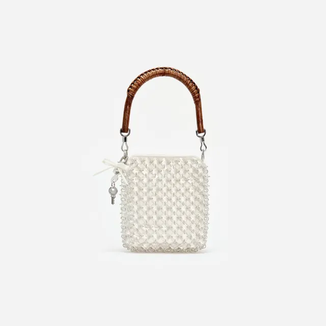 Self Portrait Cream Crystal Chain Mini Tote Tasche Creme