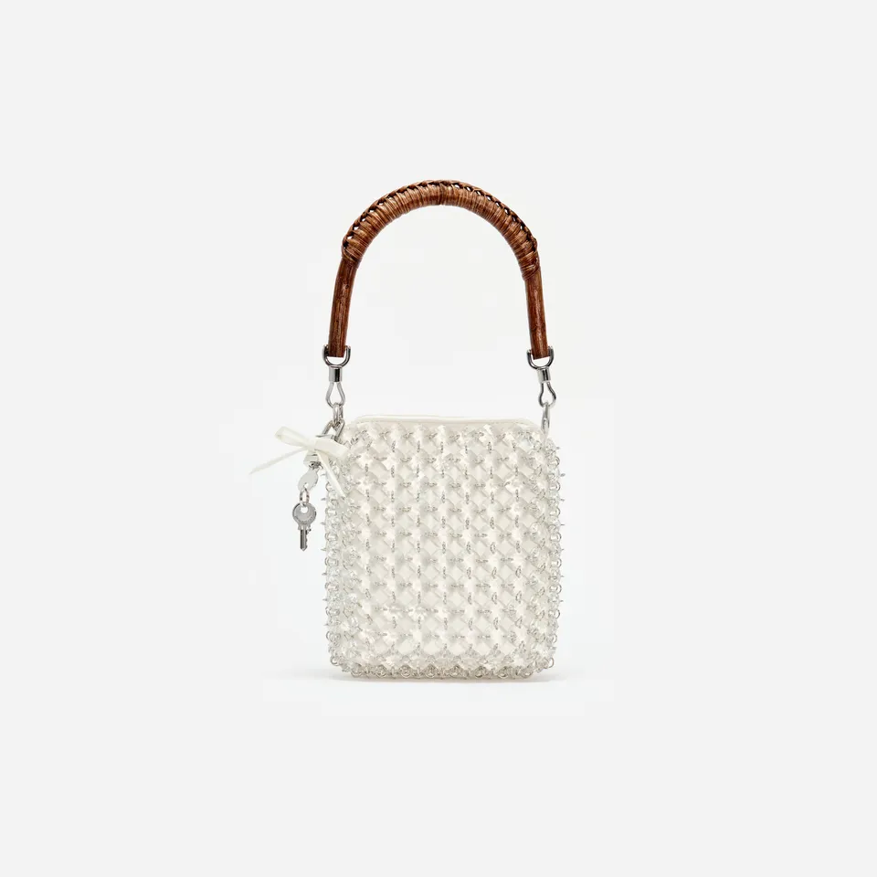 Self Portrait Cream Crystal Chain Mini Tote Tasche Creme