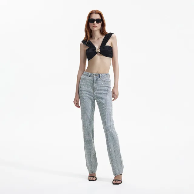 Self Portrait Swim & Resort Bikini Top Schwarz Jersey Brosche