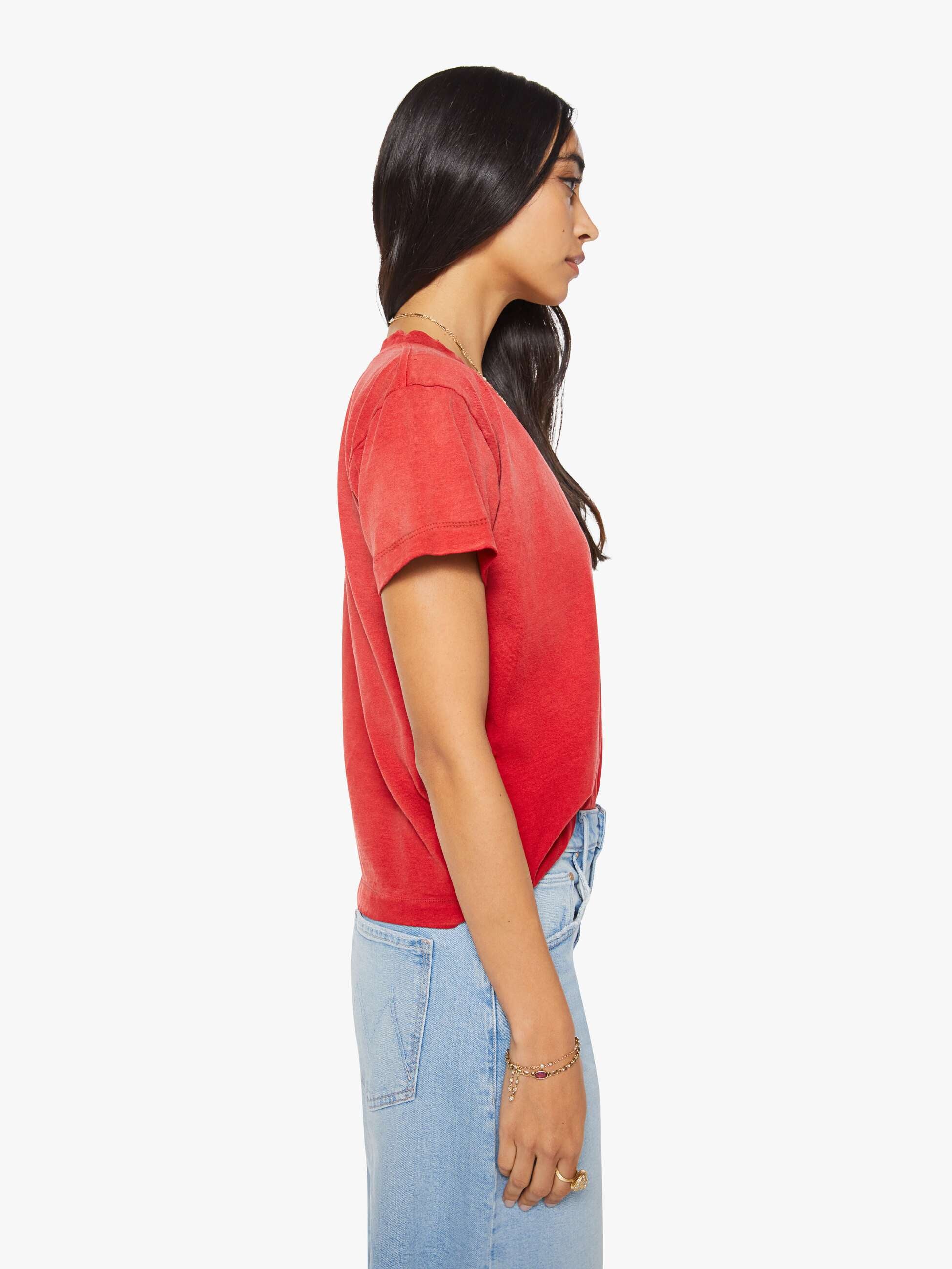 Mother Cuffed Pocket Sinful T-Shirt Tomato Red Slim
