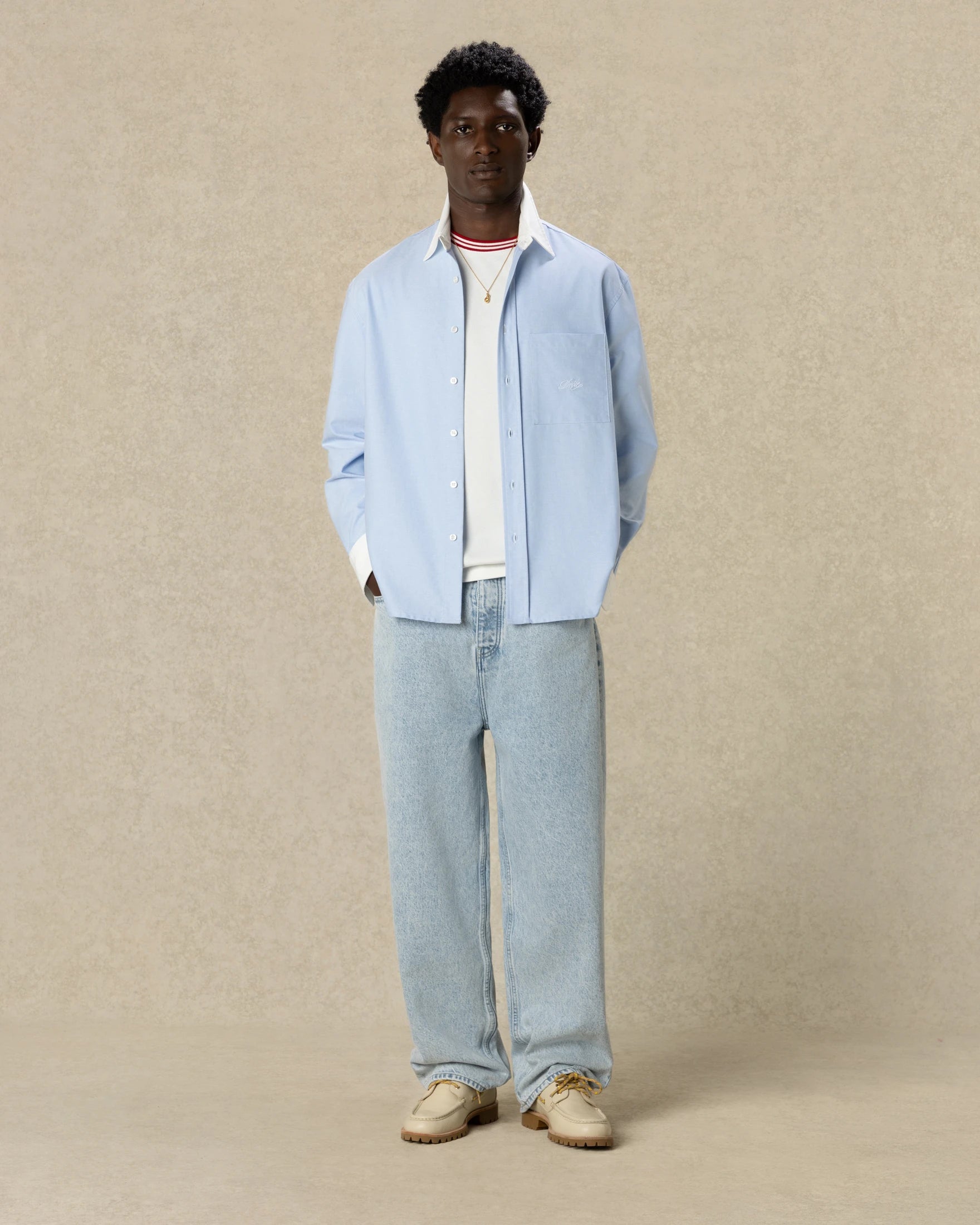 Drôle De Monsieur Drôle Boxy Shirt Hemd Hellblau Baumwolle