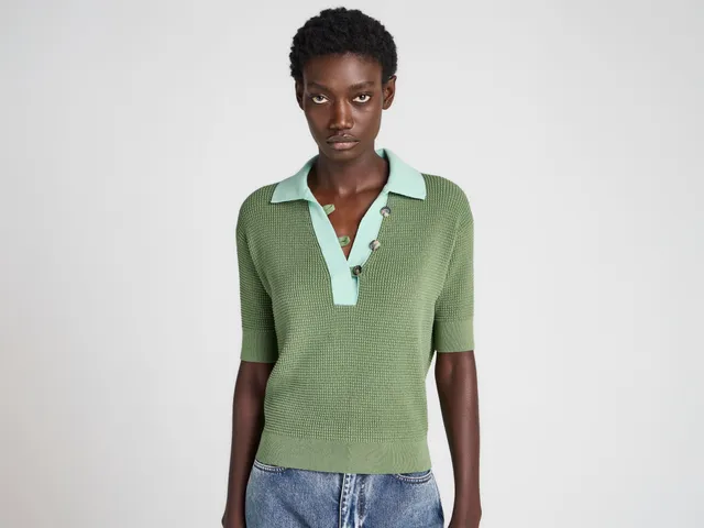 J.W.Anderson Knitted Polo Top mint Waffelstrick